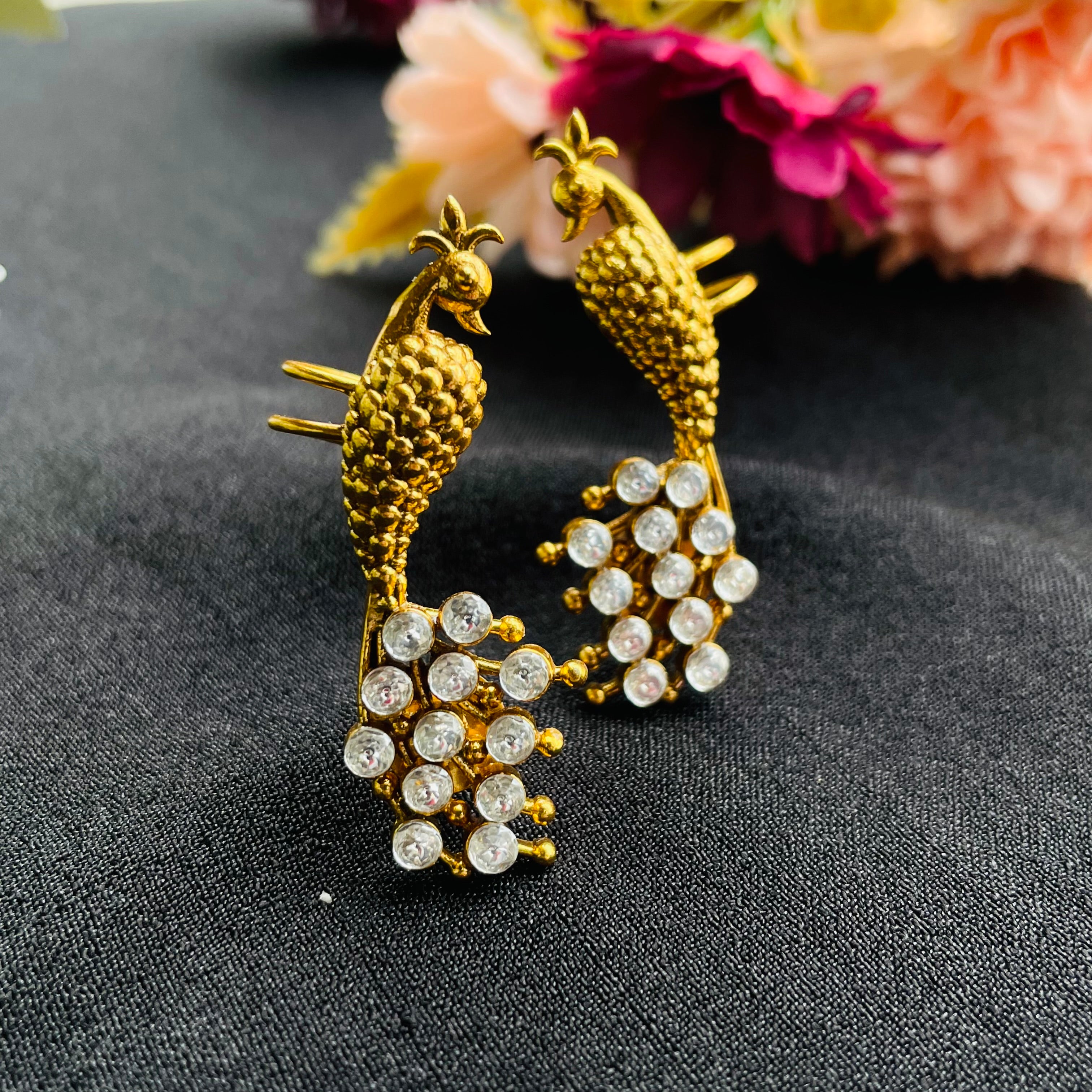 Nayaab Golden Peacock Polki Earcuff
