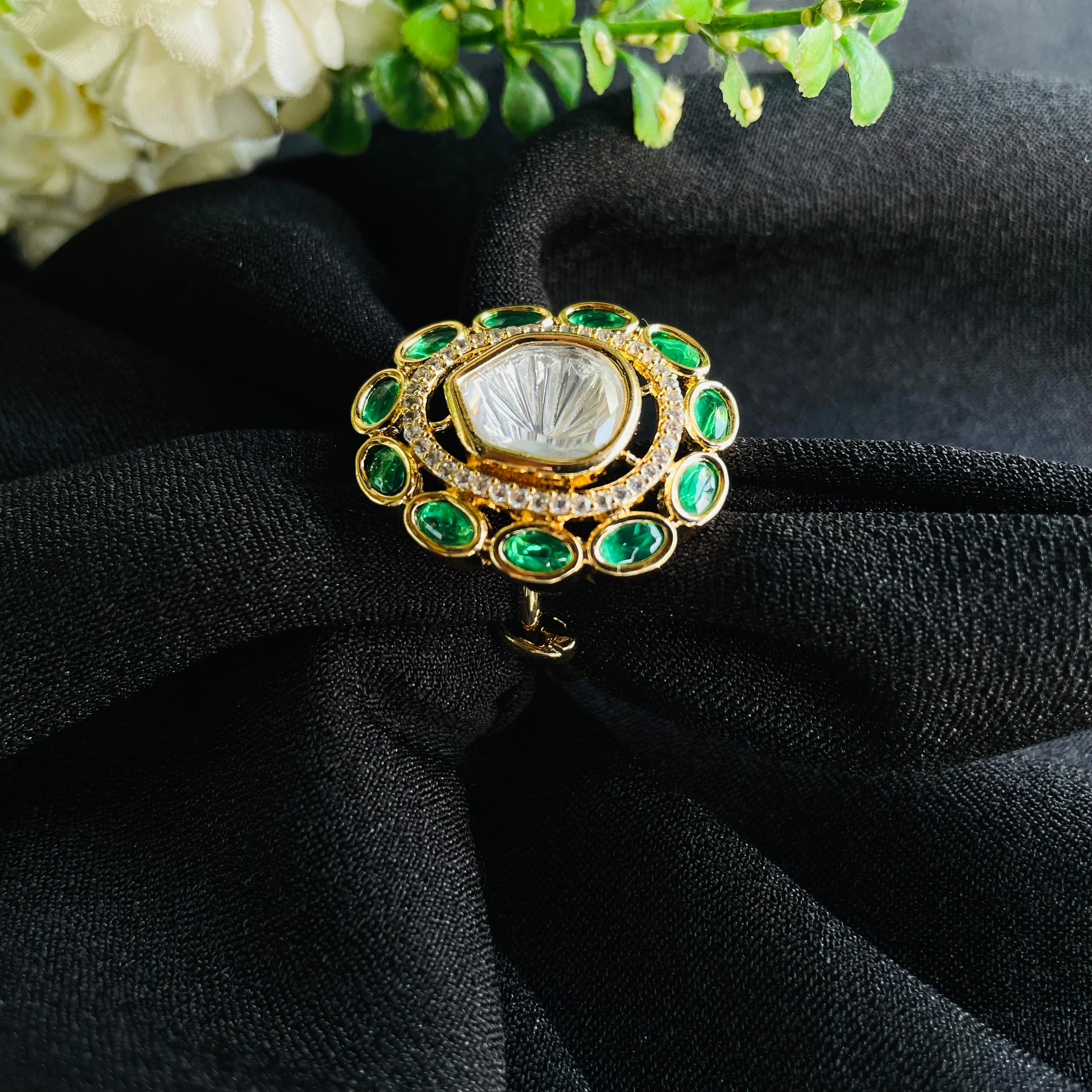 Nayaab Anvi Polki Ring adjustable