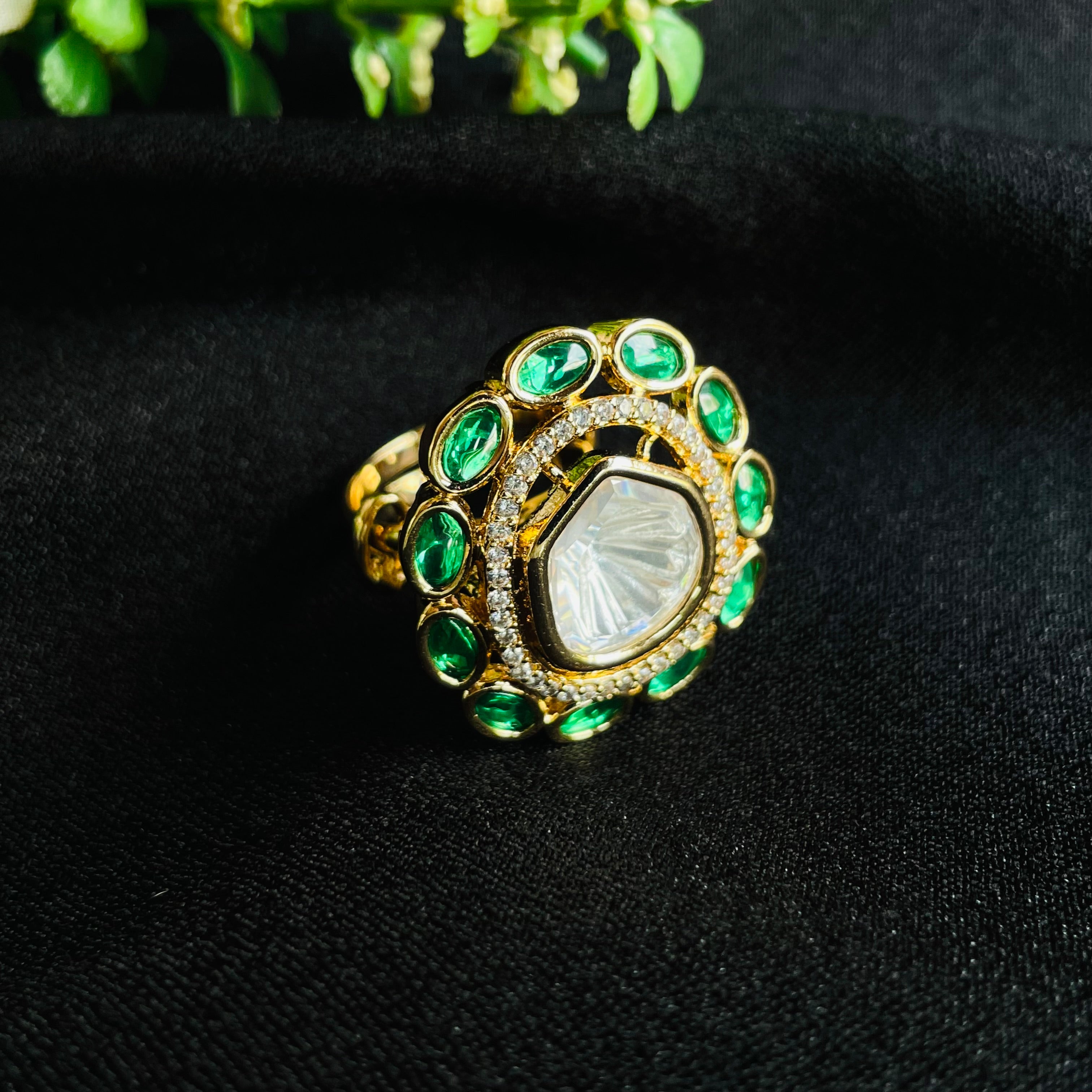 Nayaab Anvi Polki Ring adjustable