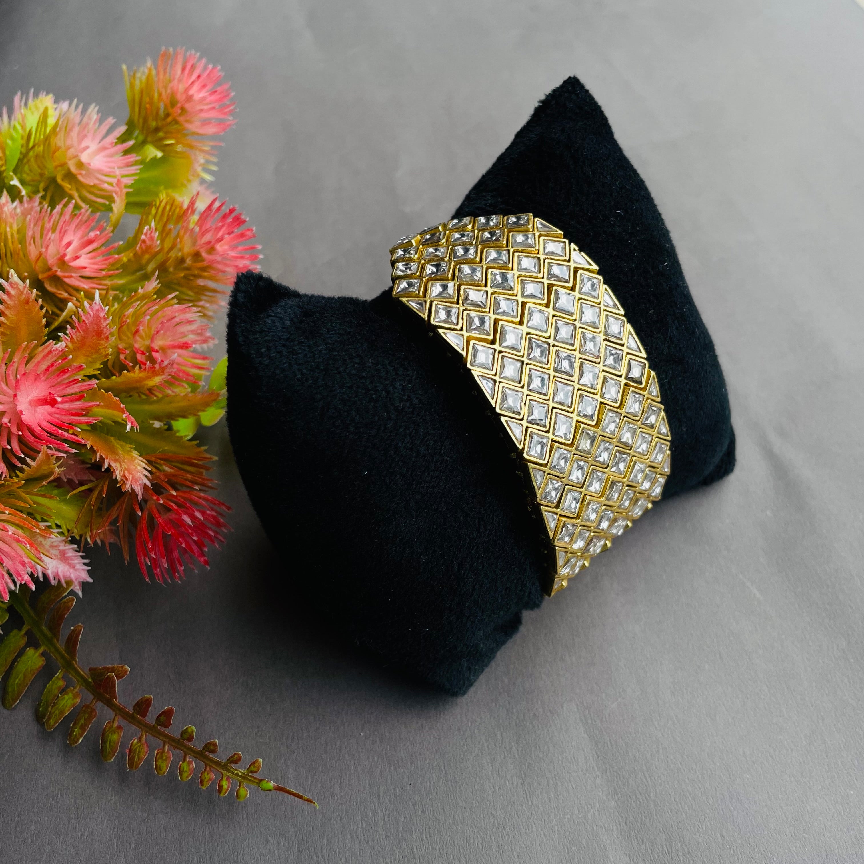 Nayaab Broad Geometric Polki Bracelet