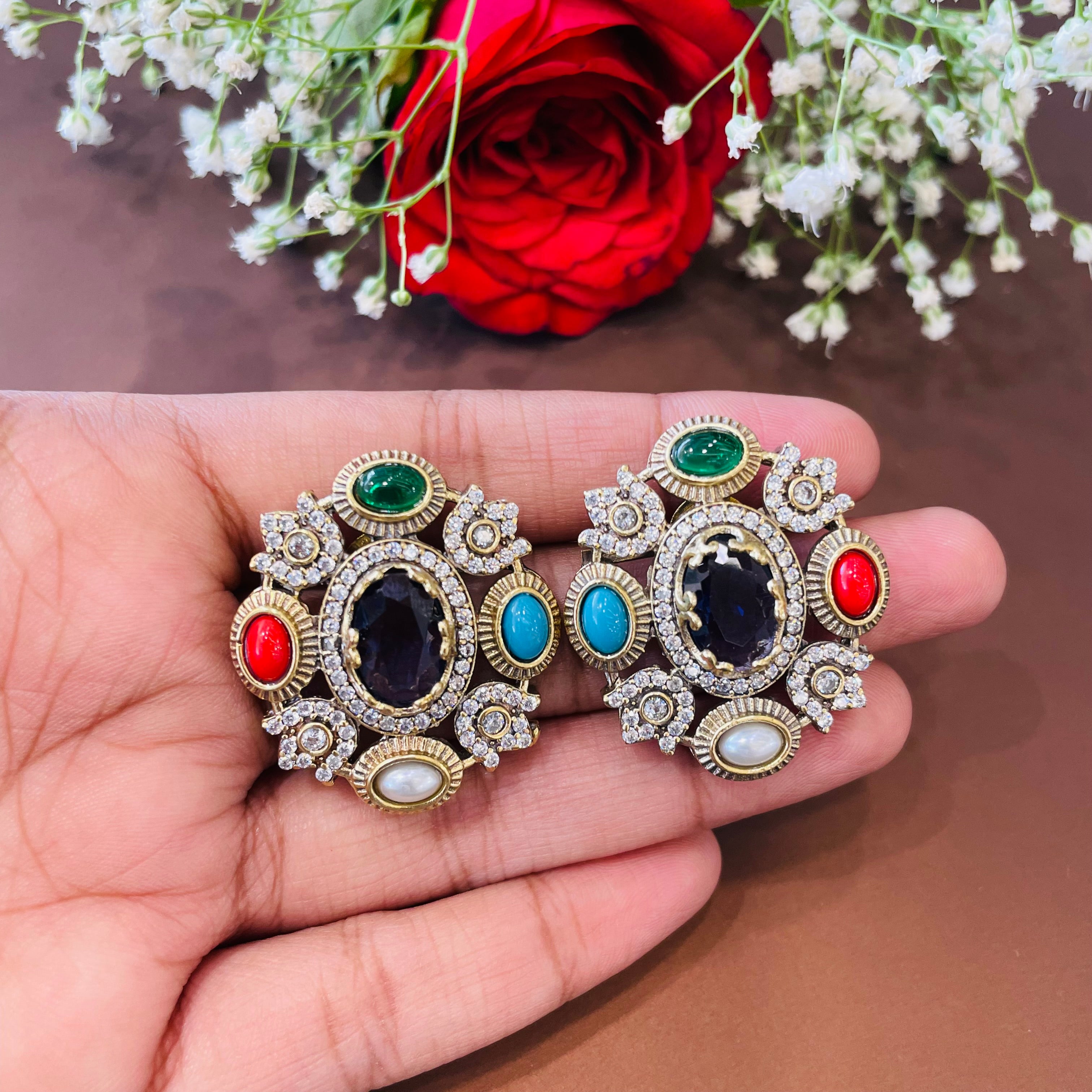 Nayaab Aliza Navratan Studs