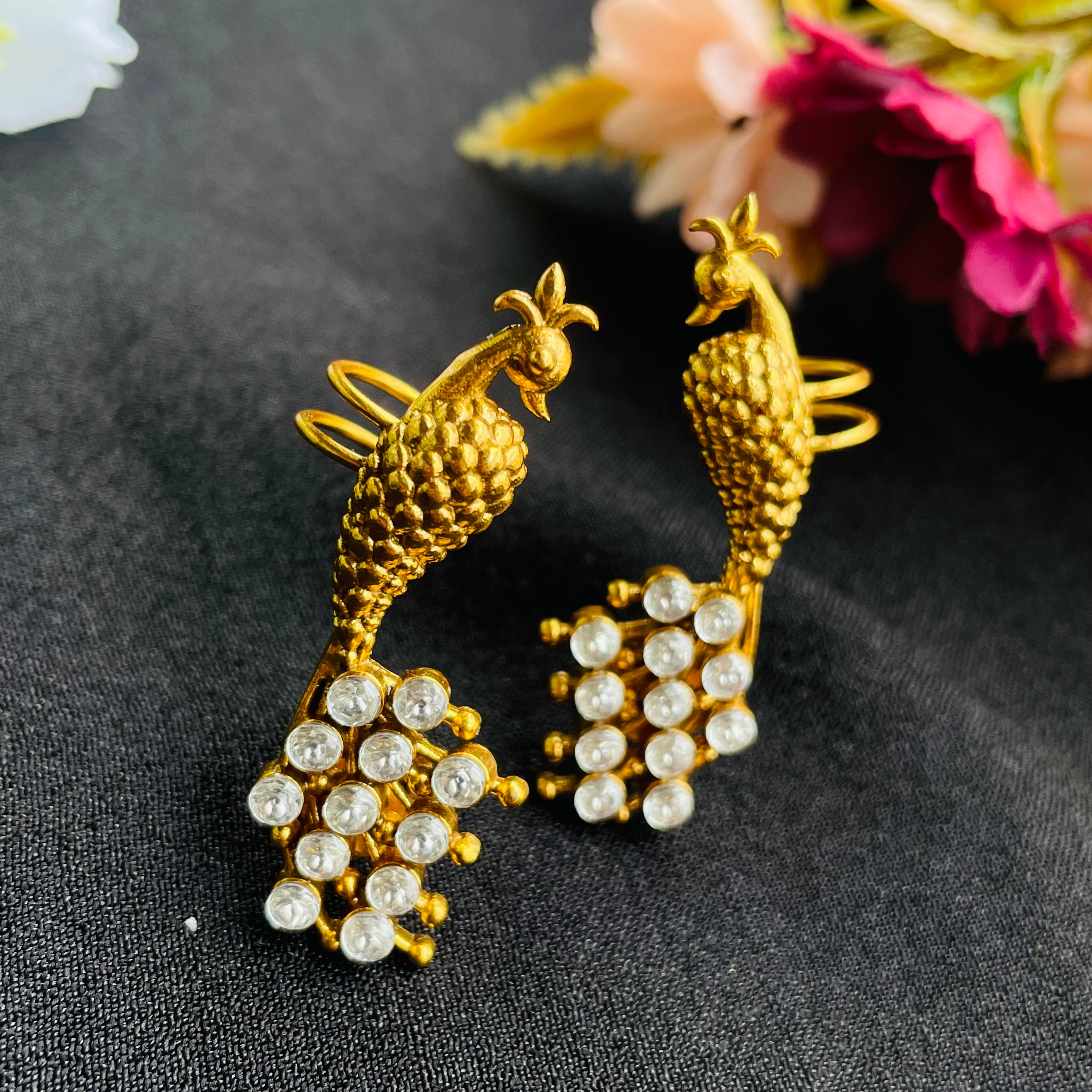 Nayaab Golden Peacock Polki Earcuff