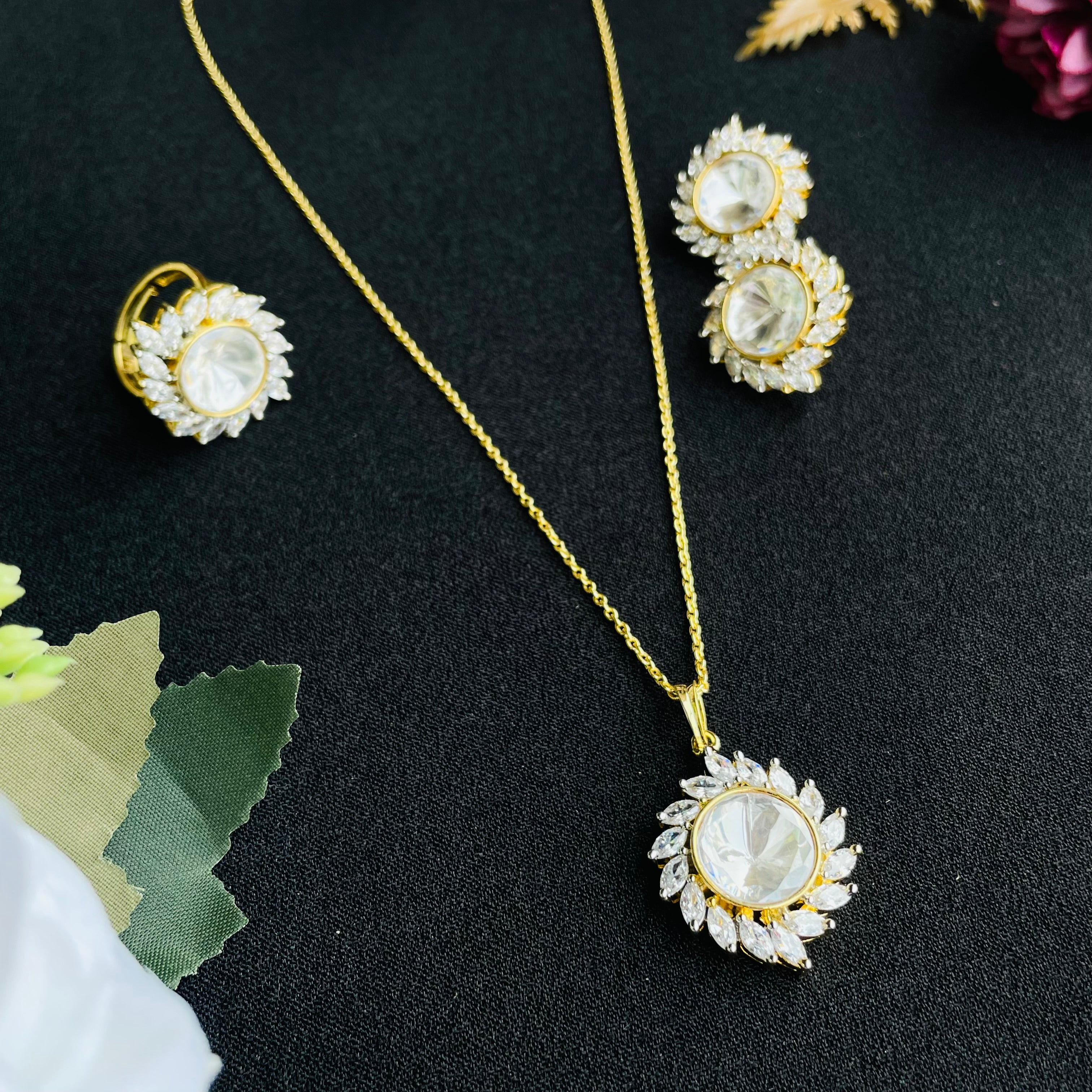 Nayaab Saanvi Polki Pendant With Free Ring adjustable