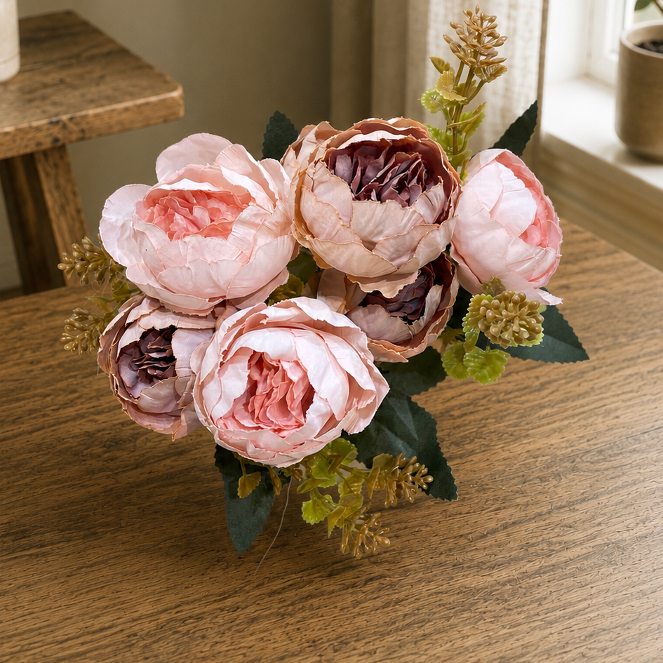 Artificial Pink Rose & grass Combo Set