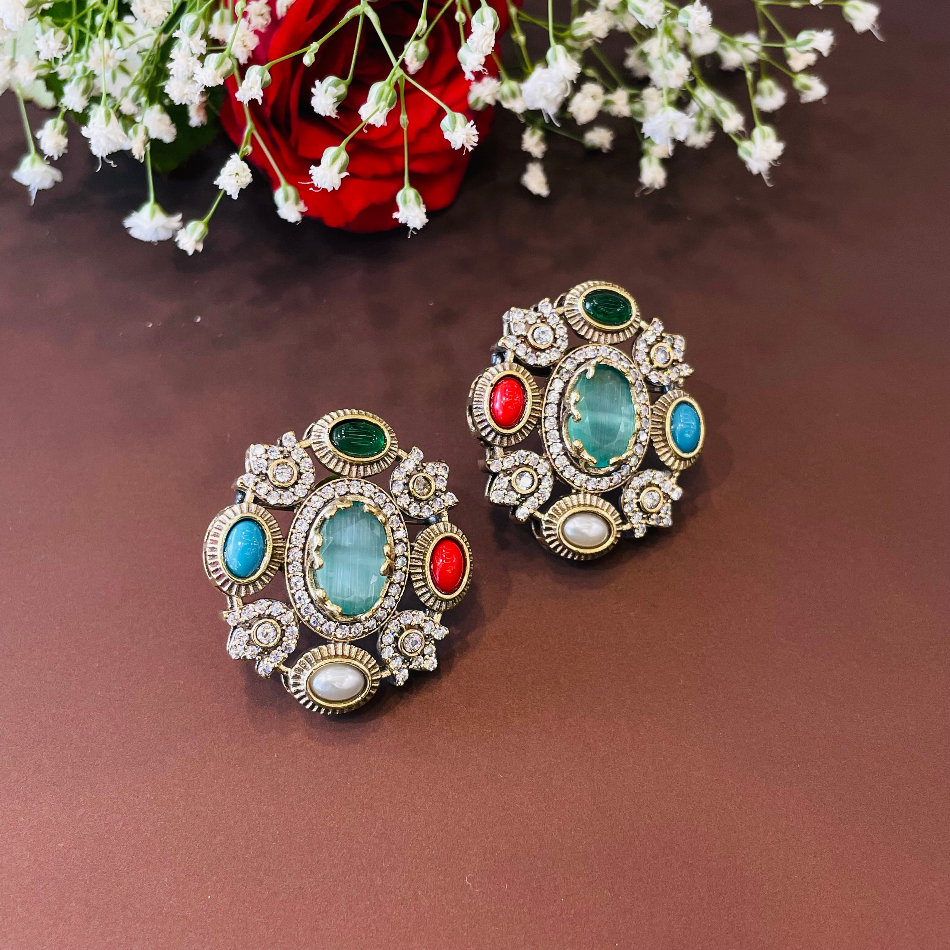 Nayaab Aliza Navratan Studs
