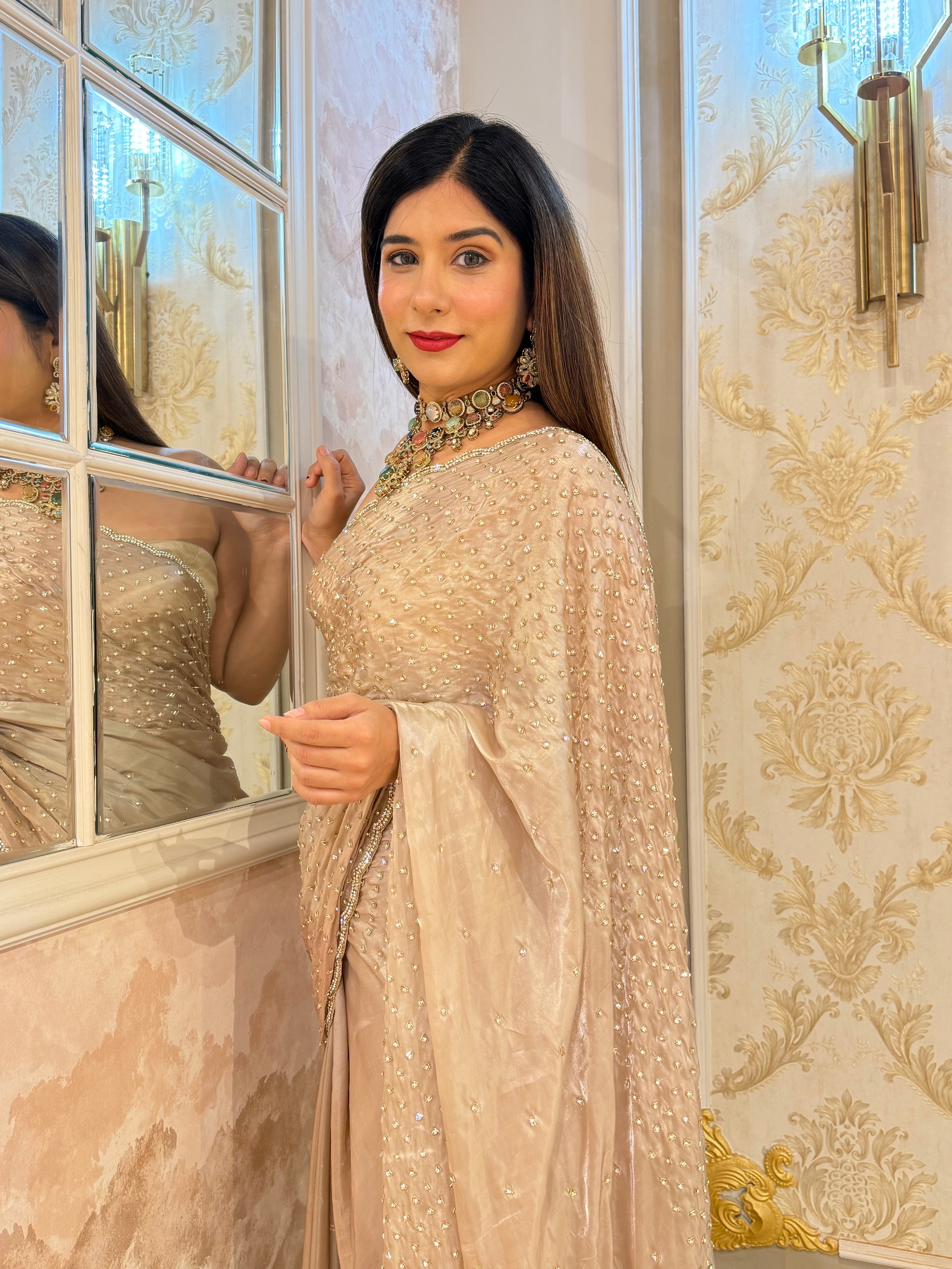 Beige Raina Organza Saree