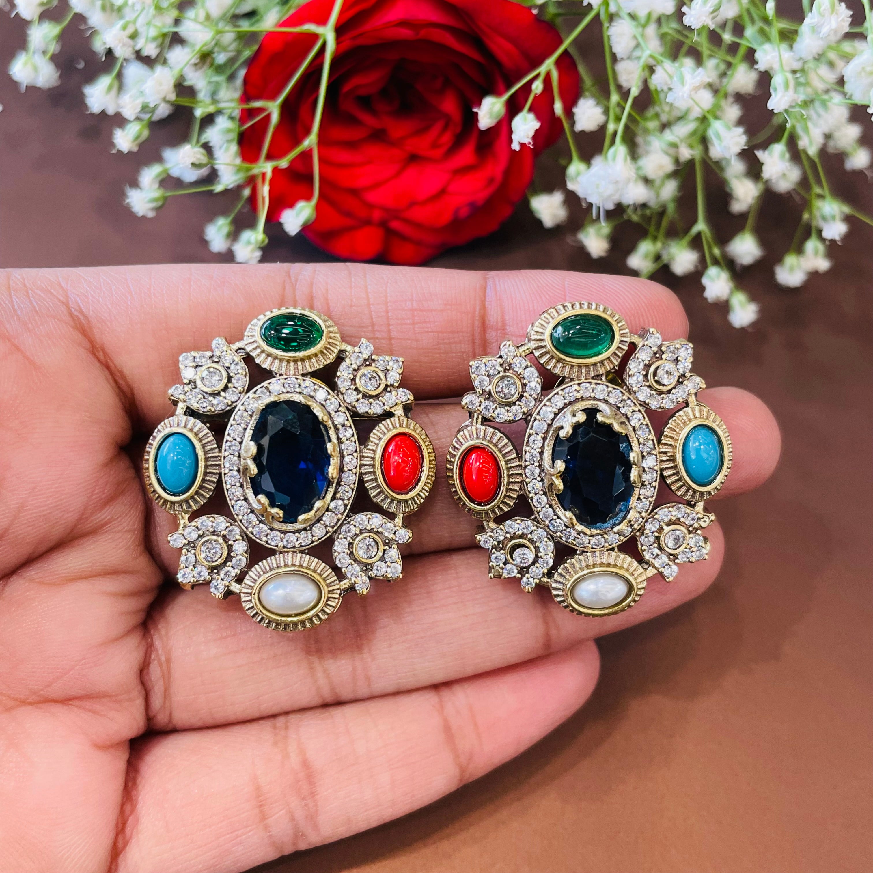 Nayaab Aliza Navratan Studs