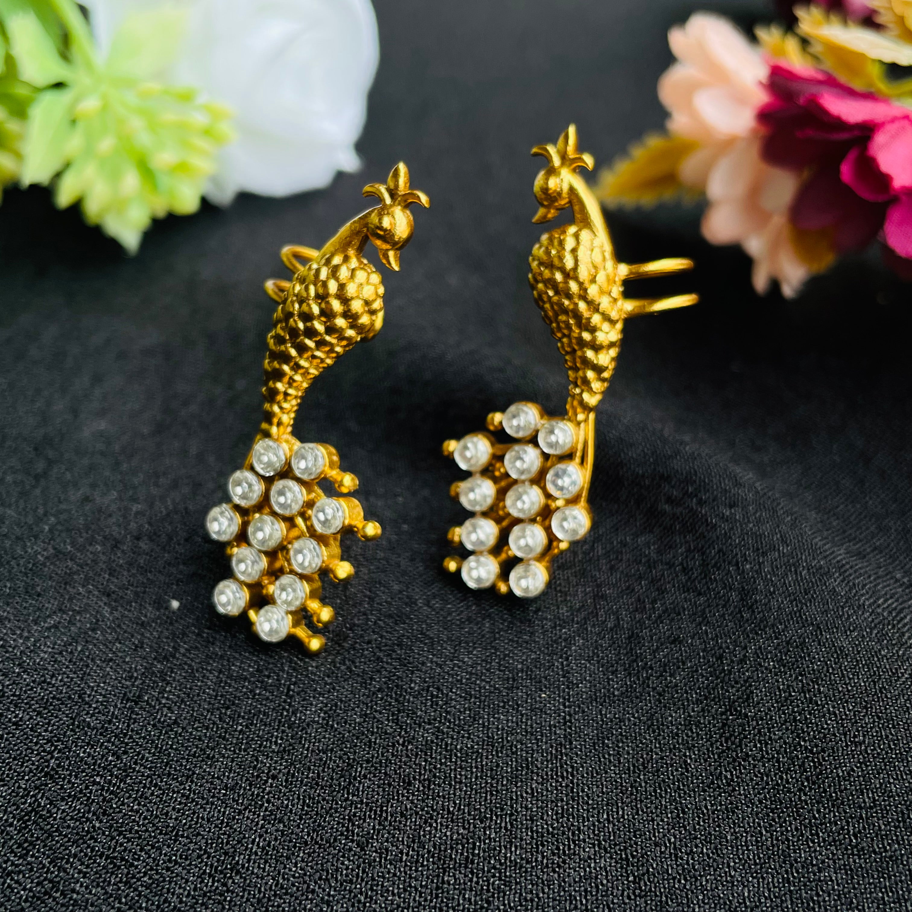 Nayaab Golden Peacock Polki Earcuff
