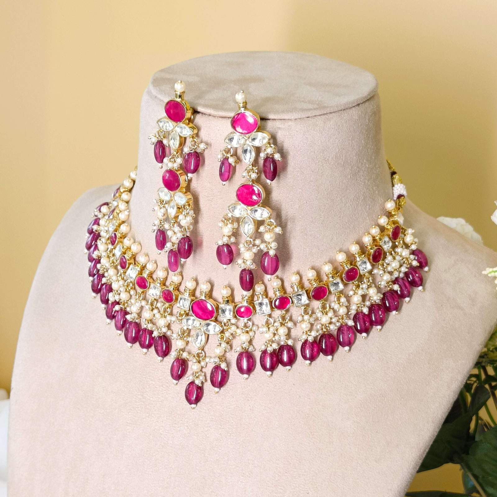Nayaab Ruhaani Polki Neckpiece Velvet box by Shweta