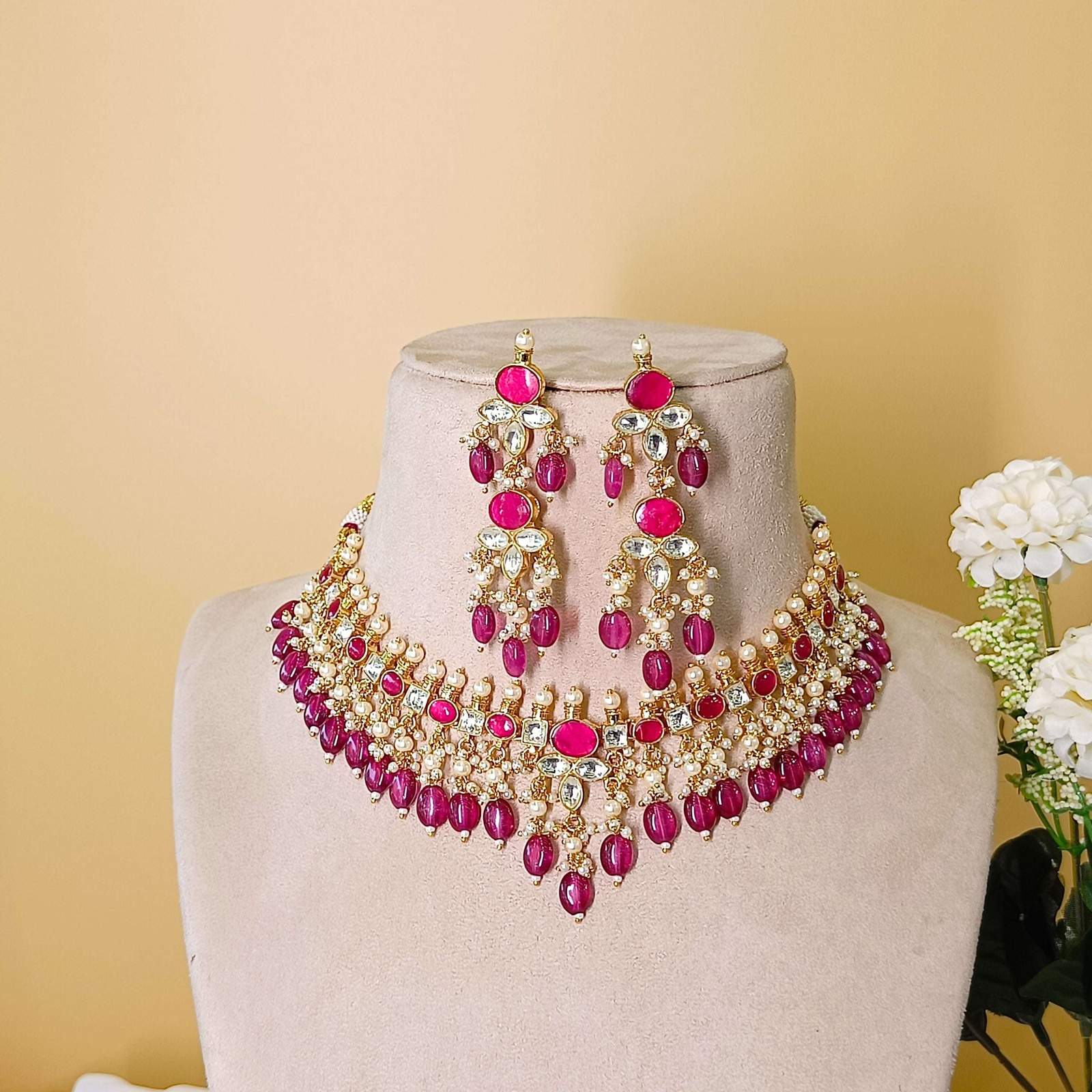 Nayaab Ruhaani Polki Neckpiece Velvet box by Shweta