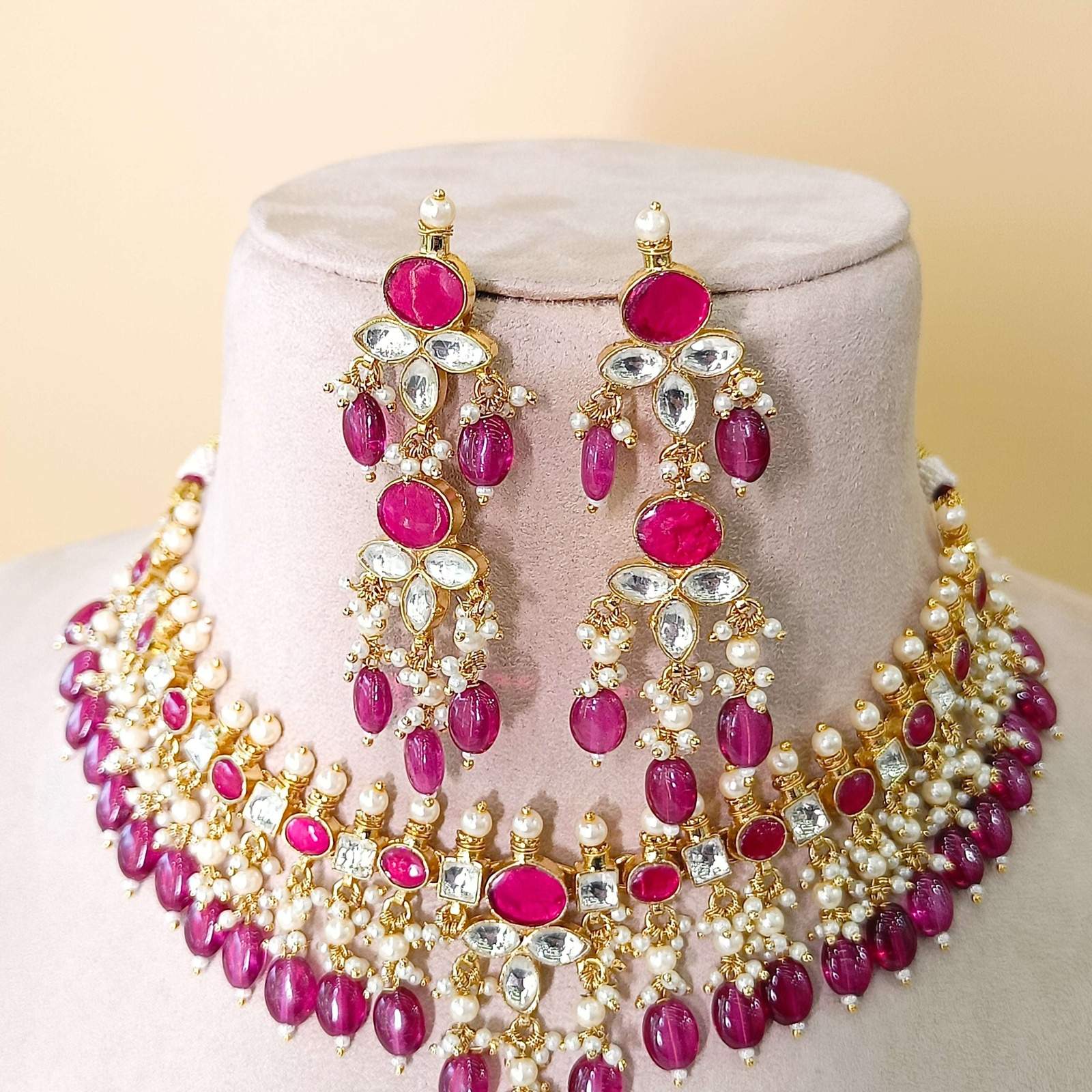 Nayaab Ruhaani Polki Neckpiece Velvet box by Shweta