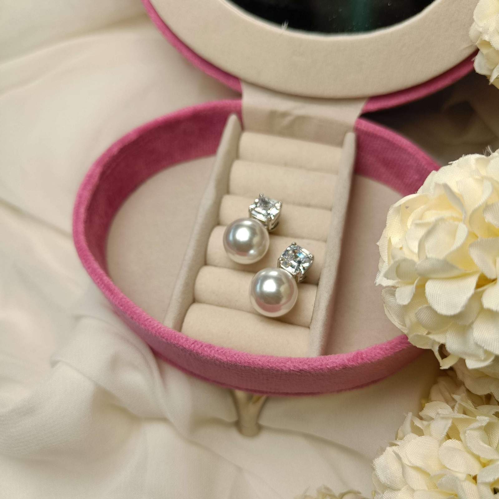 Ad Jiya pearl studs Velvet box by Shweta