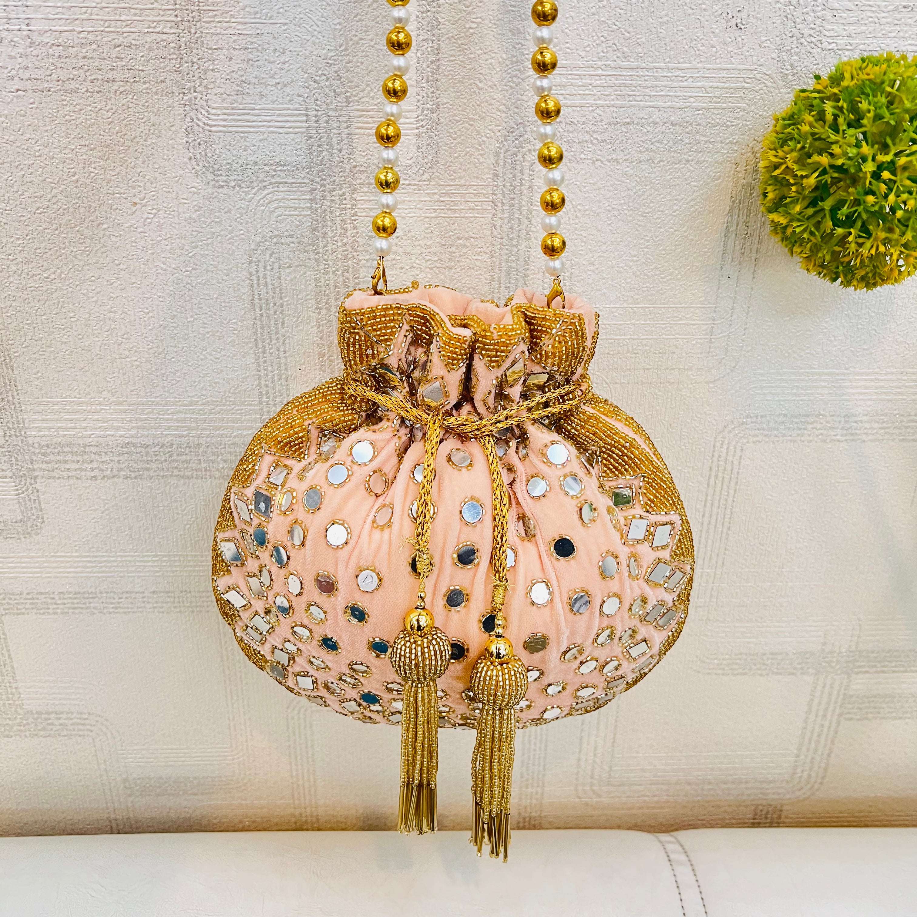 vs mirror work potli velvet box by shweta