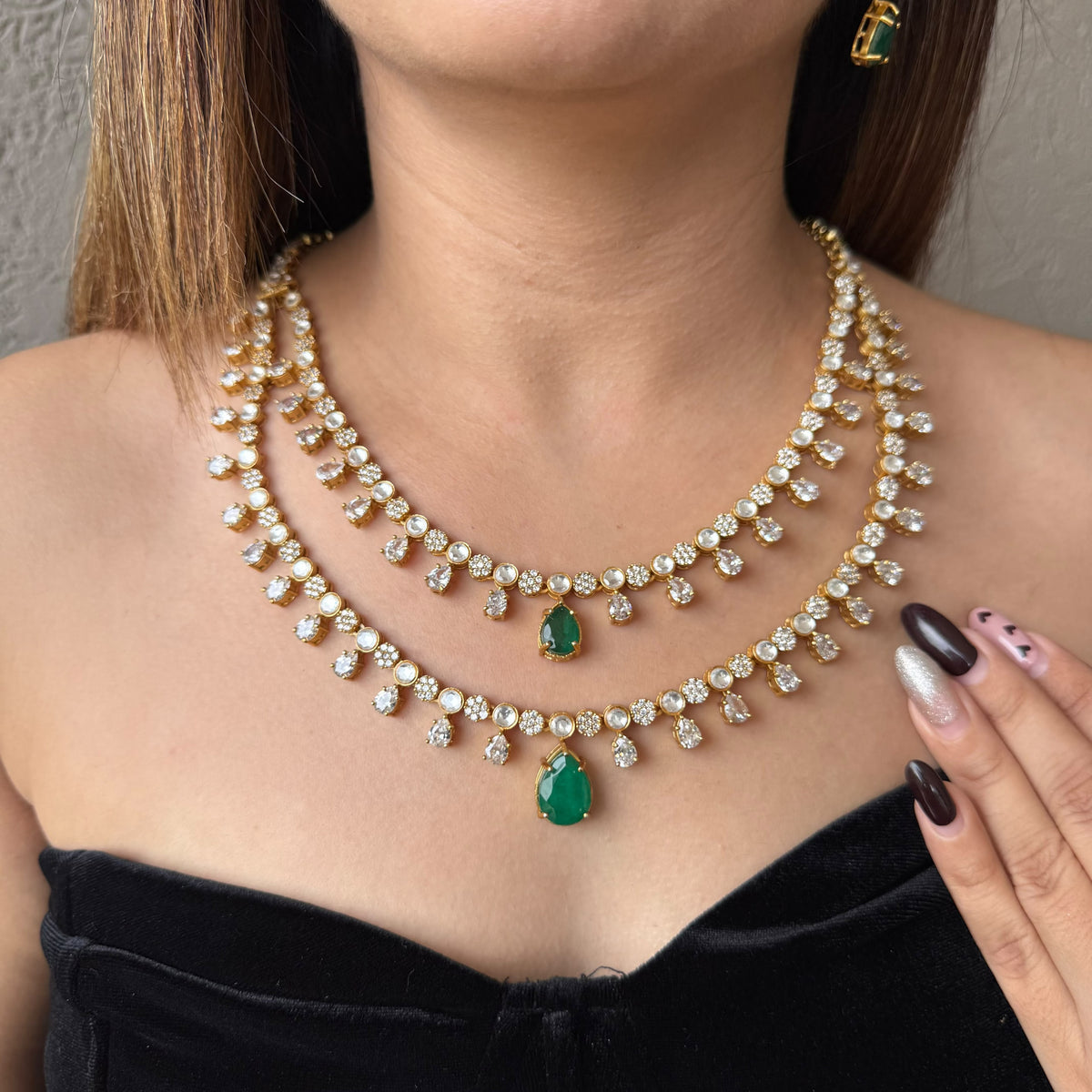 Aaradhya Emerald Cascade Neckpiece