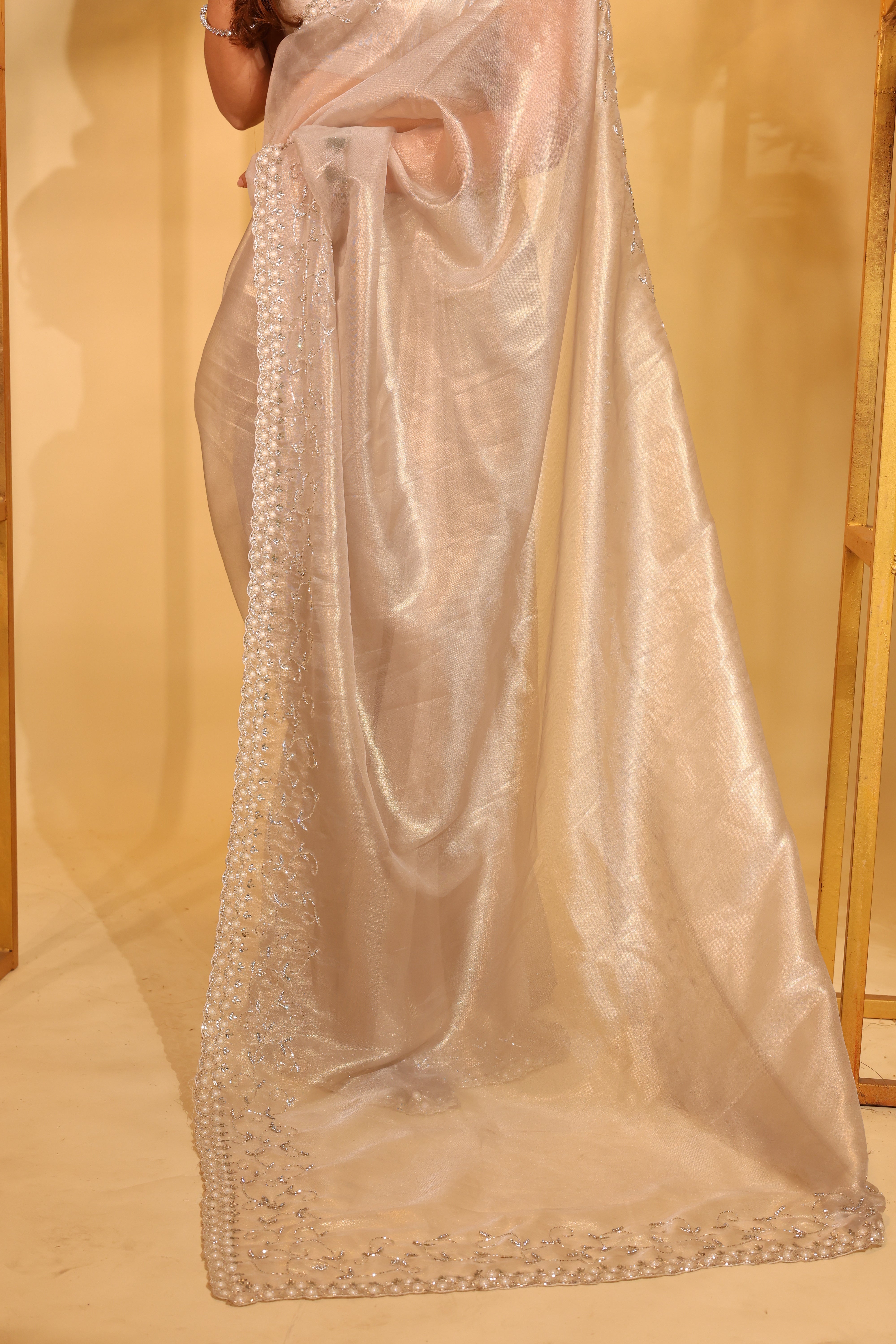 Beige Organza Saree