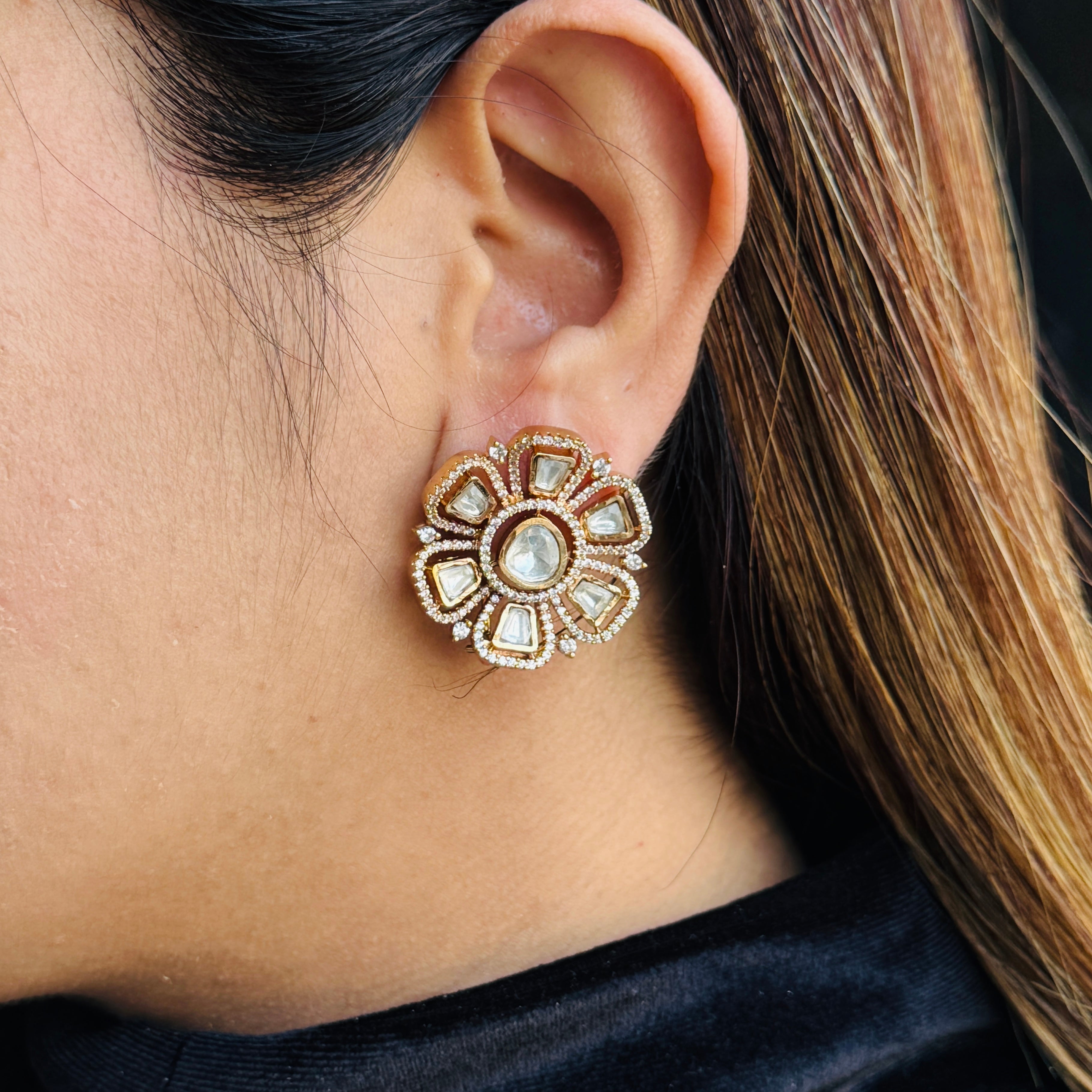 Nayaab Flower Polki studs