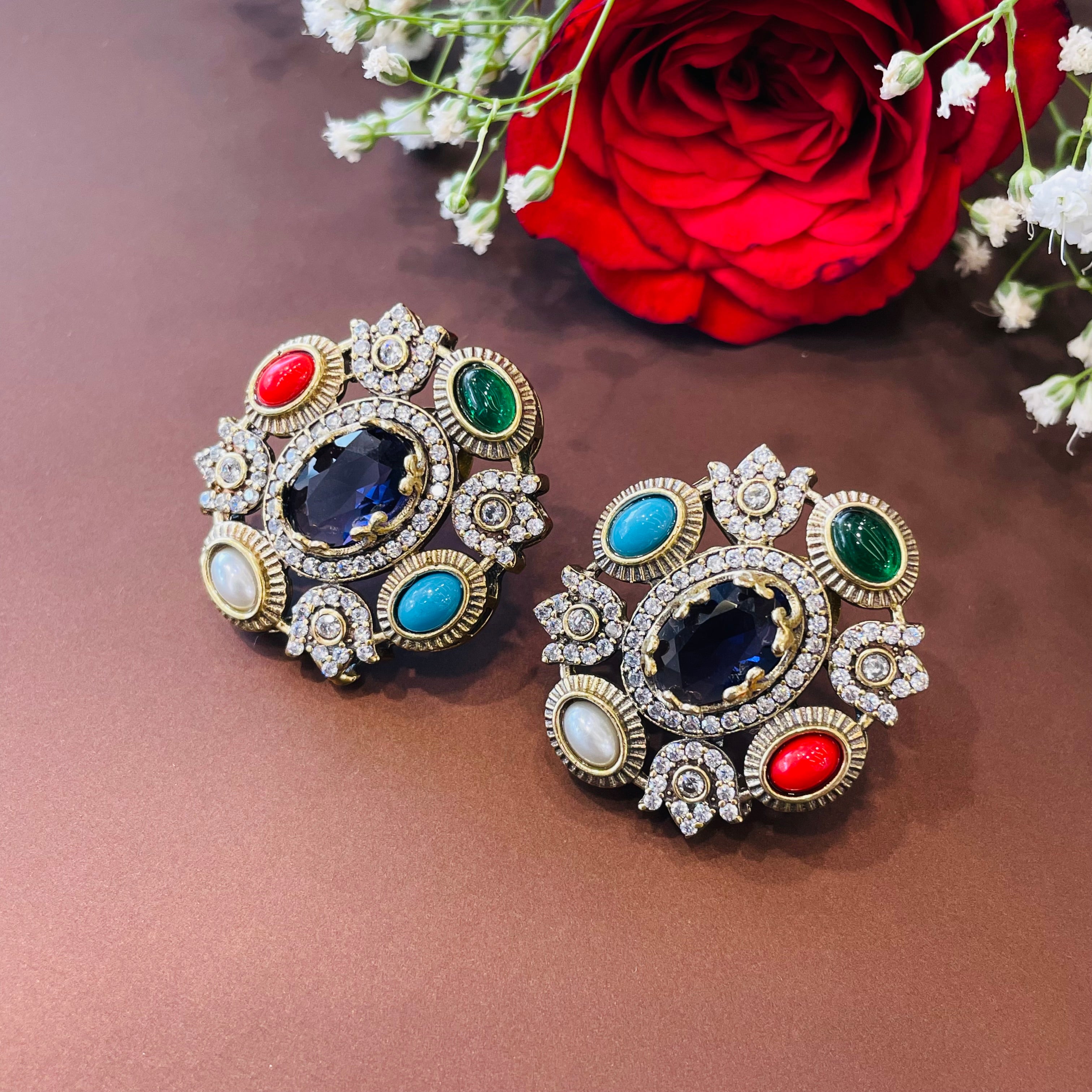 Nayaab Aliza Navratan Studs