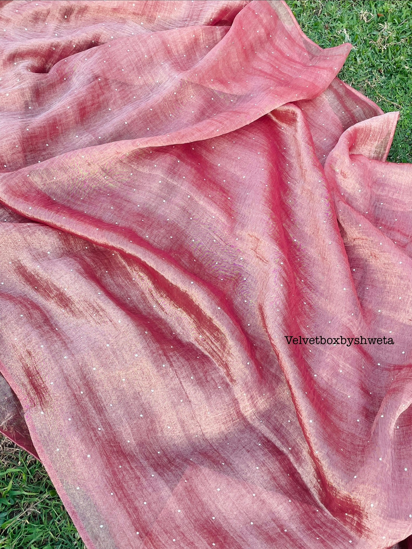 Rosy Pink Mukaish Tissue Saree