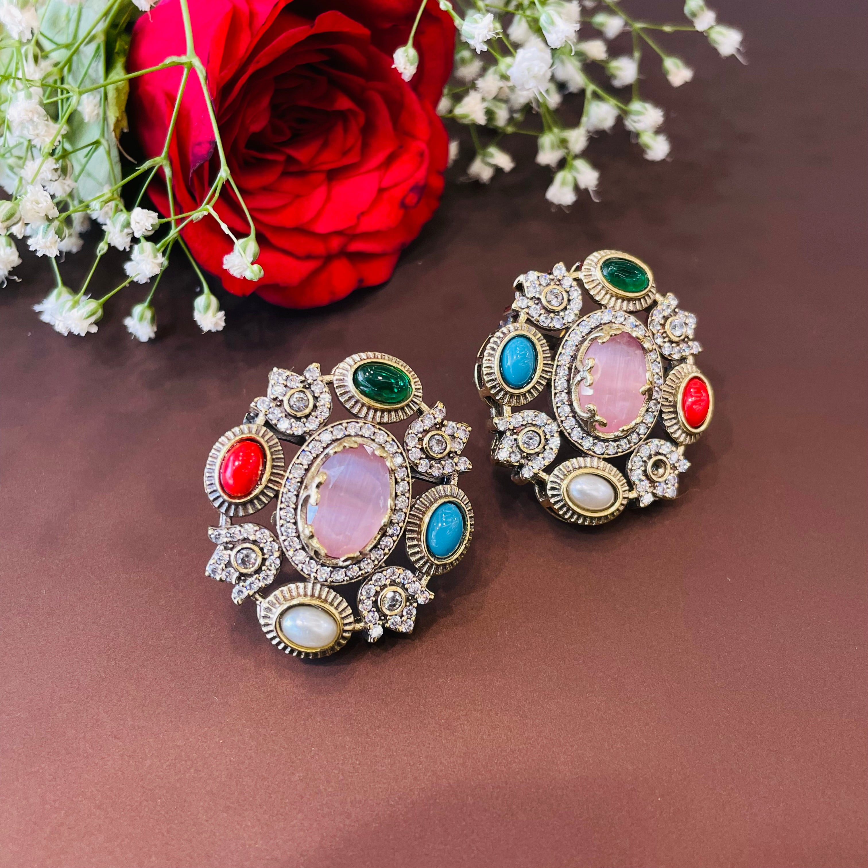 Nayaab Aliza Navratan Studs