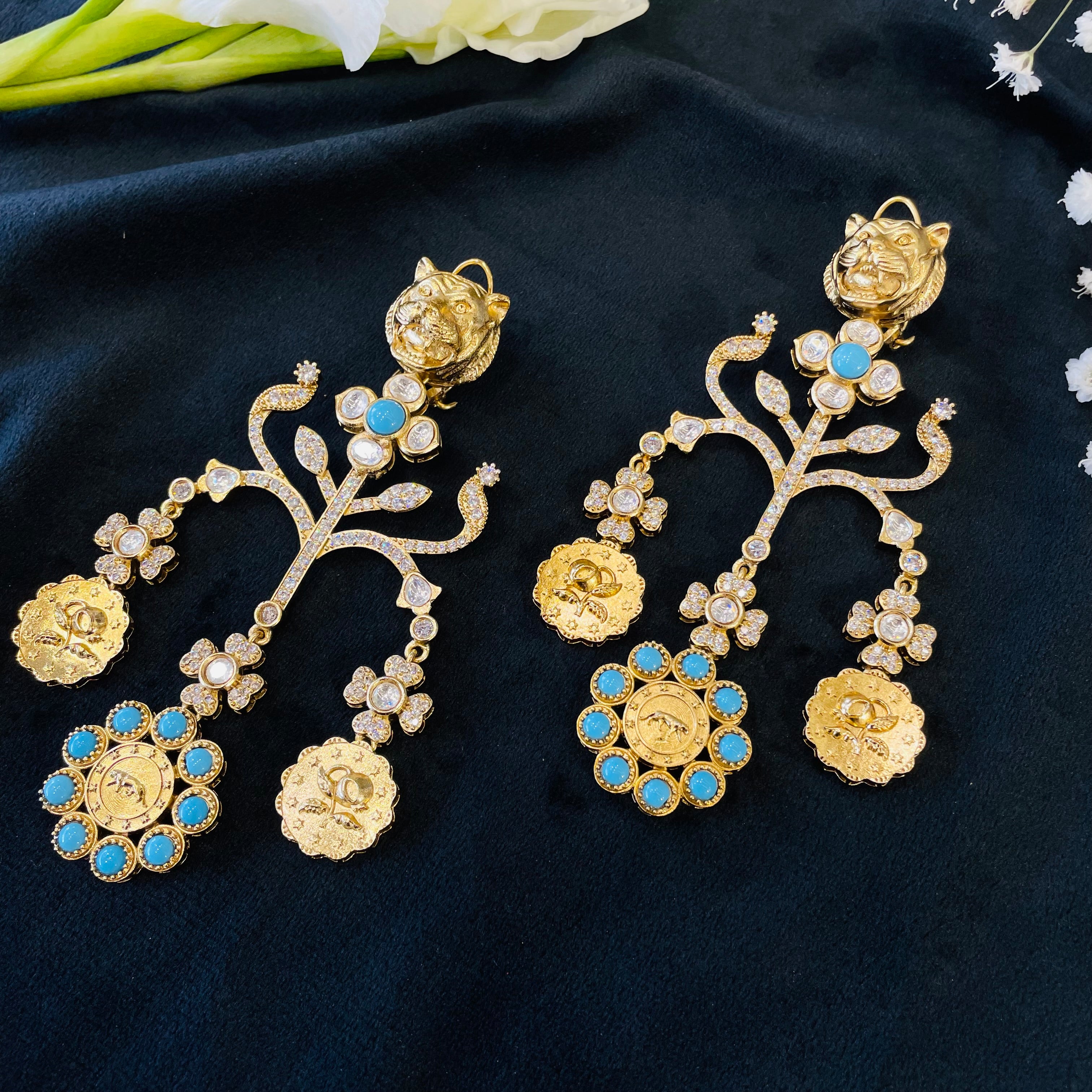 Nayaab fusion Lion Long Earrings