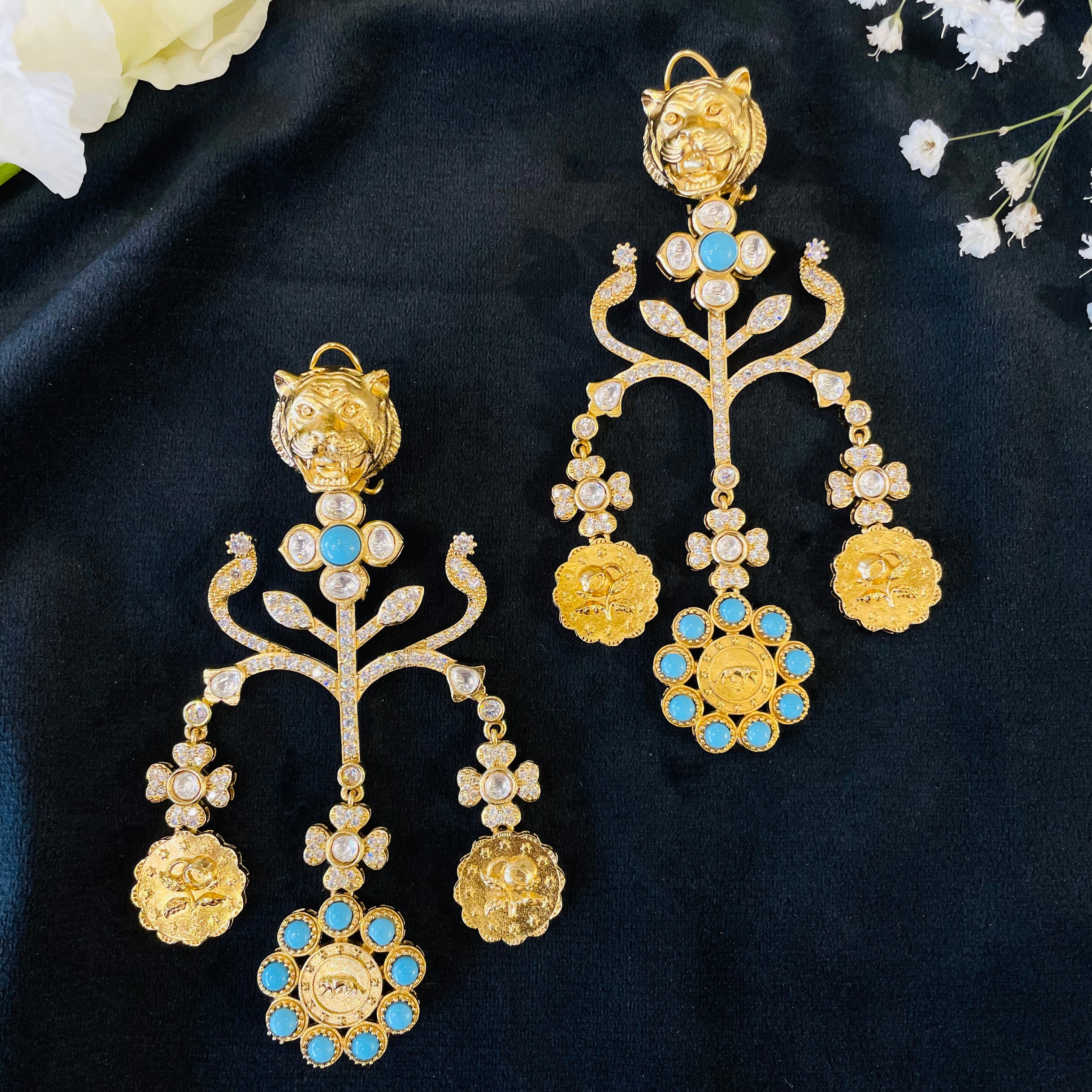 Nayaab fusion Lion Long Earrings