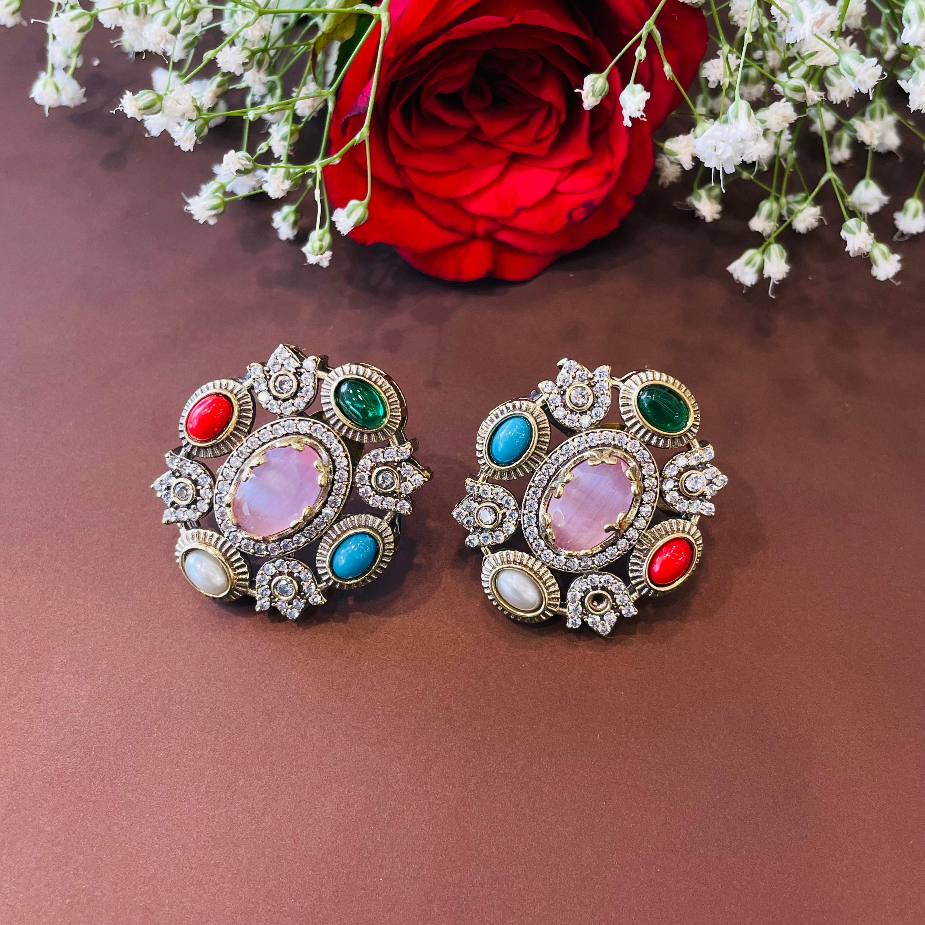 Nayaab Aliza Navratan Studs