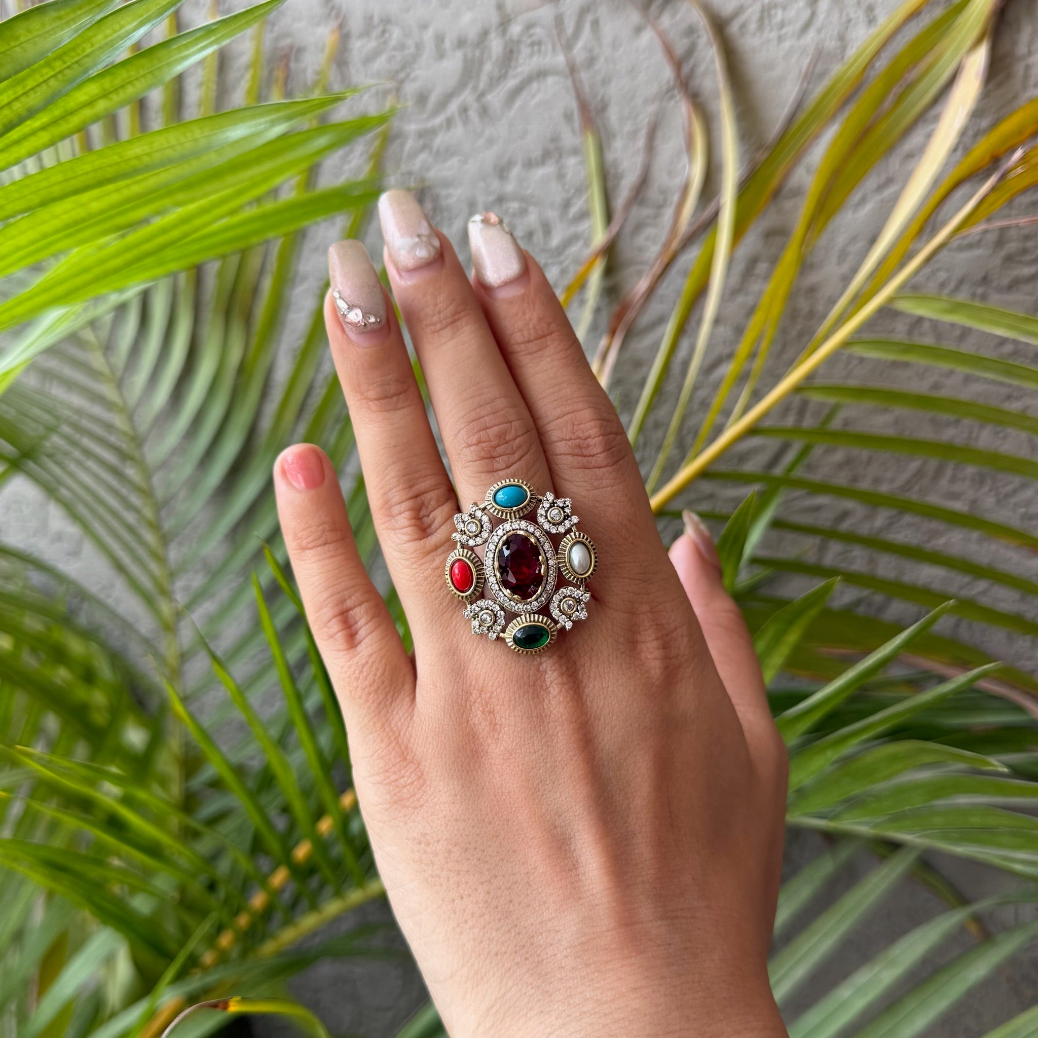 Nayaab Aliza Combo set - pendant,studs,ring-adjustable