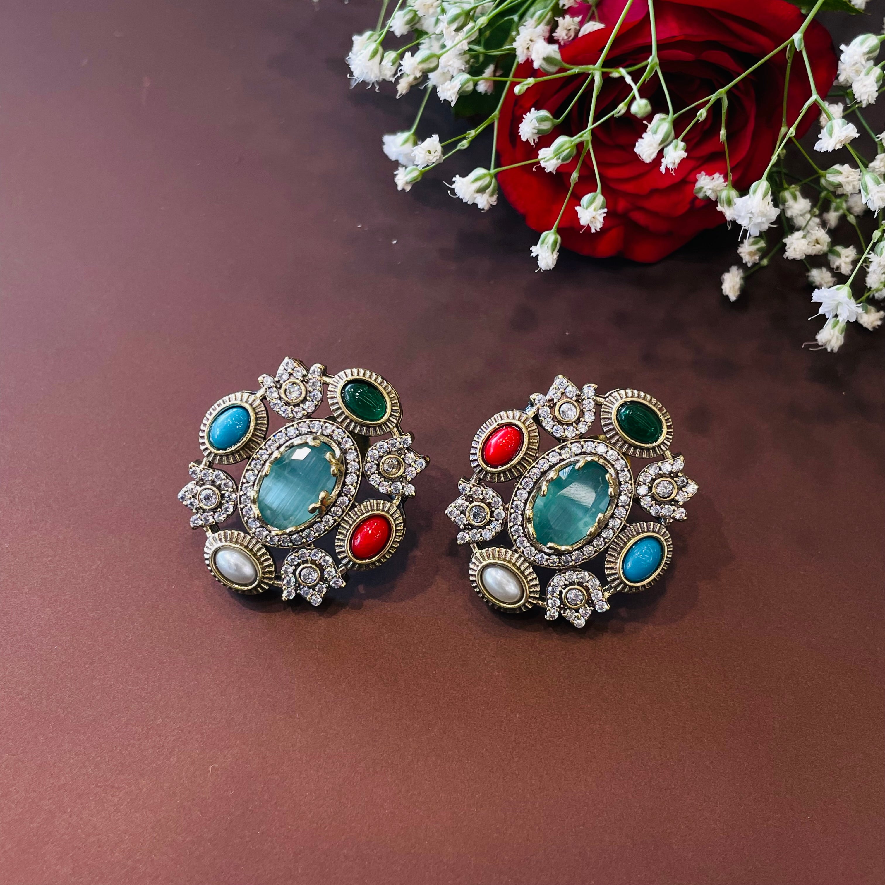 Nayaab Aliza Navratan Studs