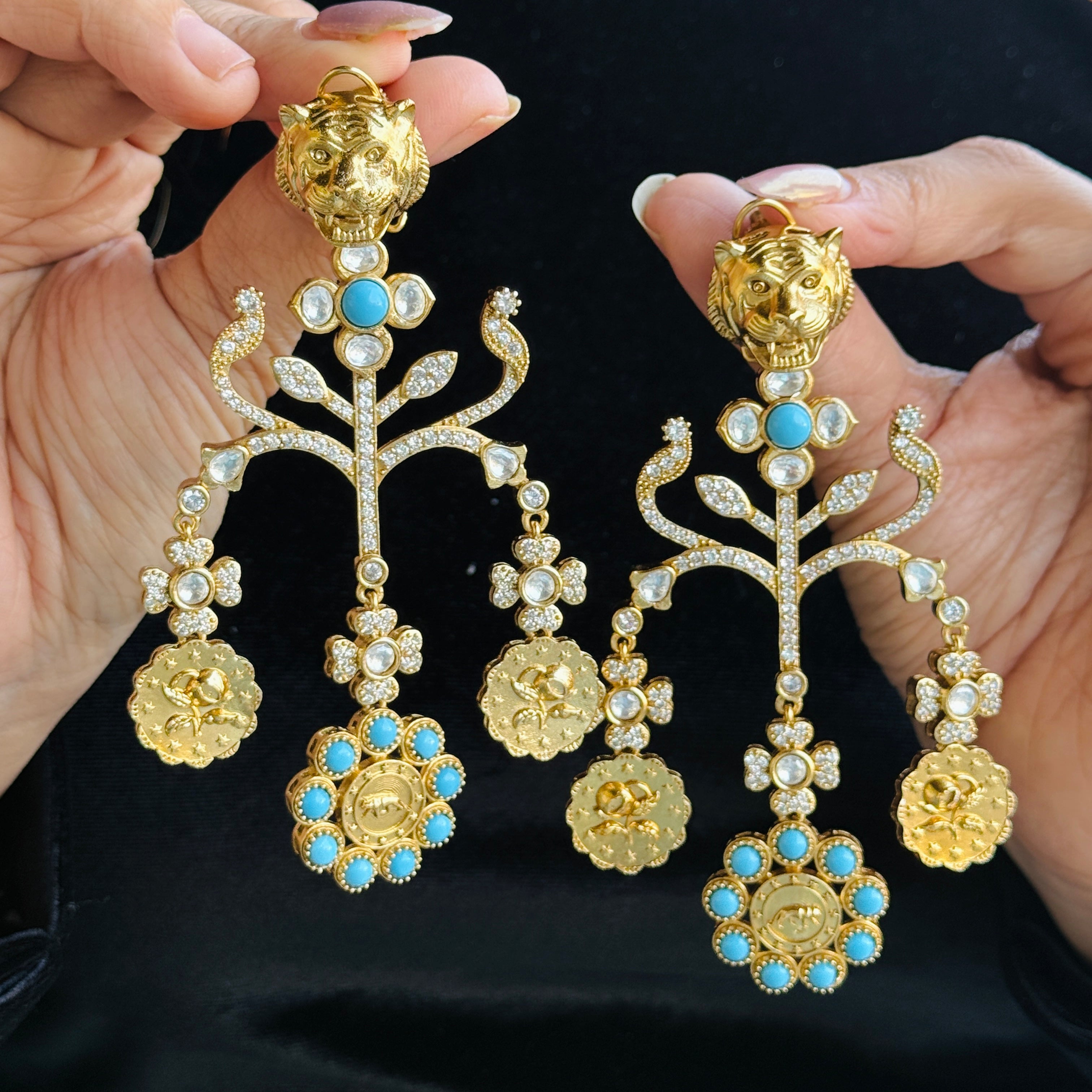 Nayaab fusion Lion Long Earrings