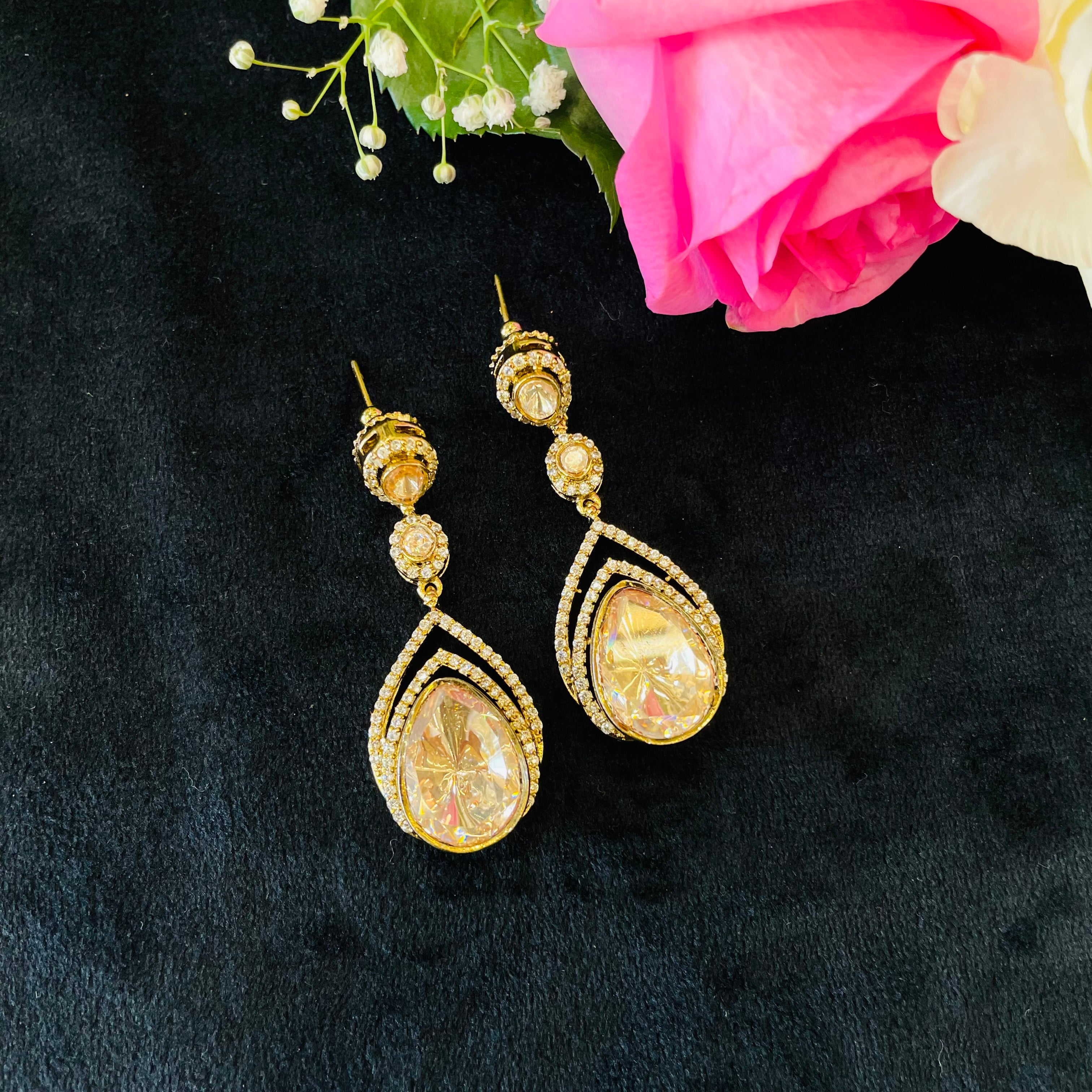 Nayaab mossoinite polki earrings