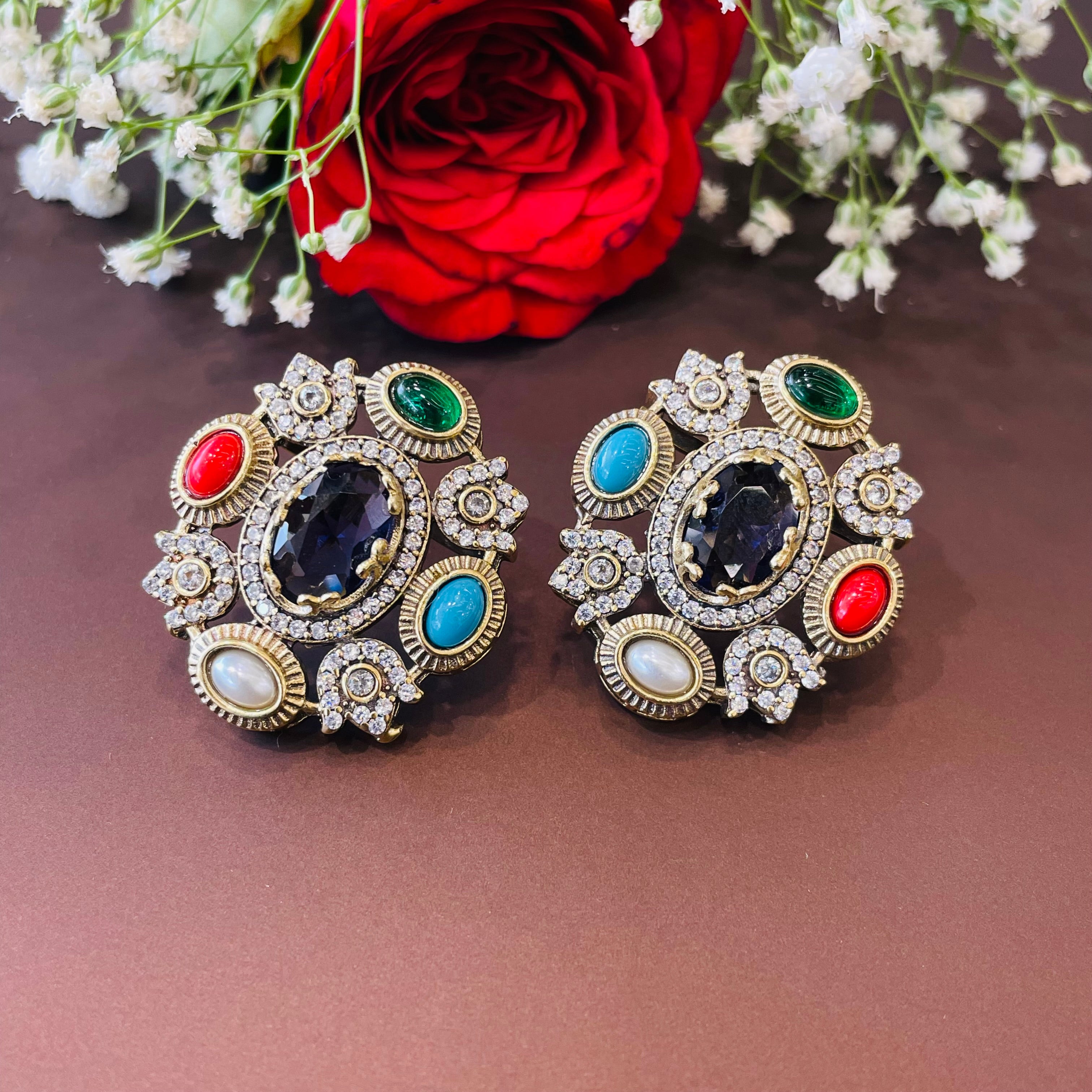 Nayaab Aliza Navratan Studs