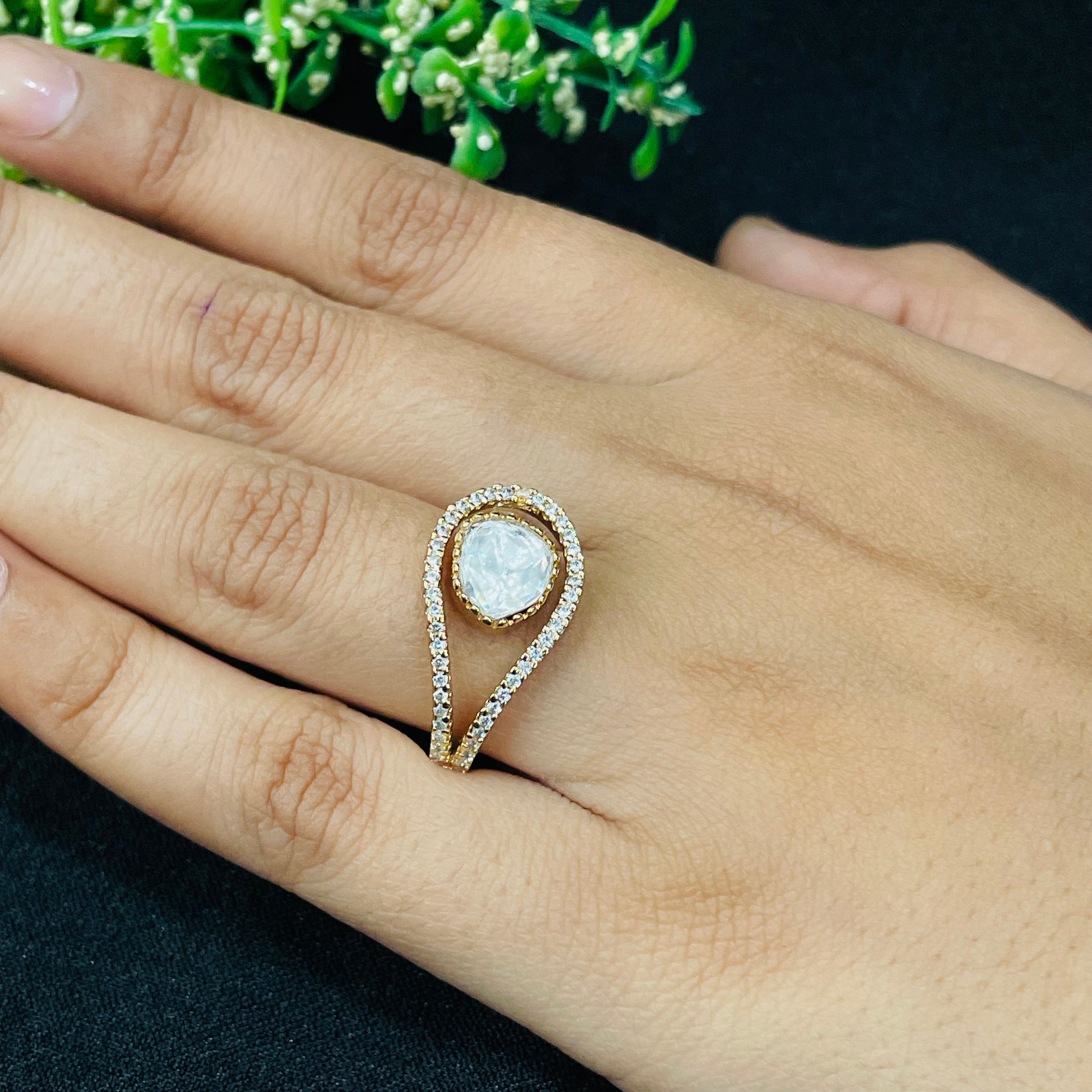 Nayaab Polki Ring with Ad studs combo