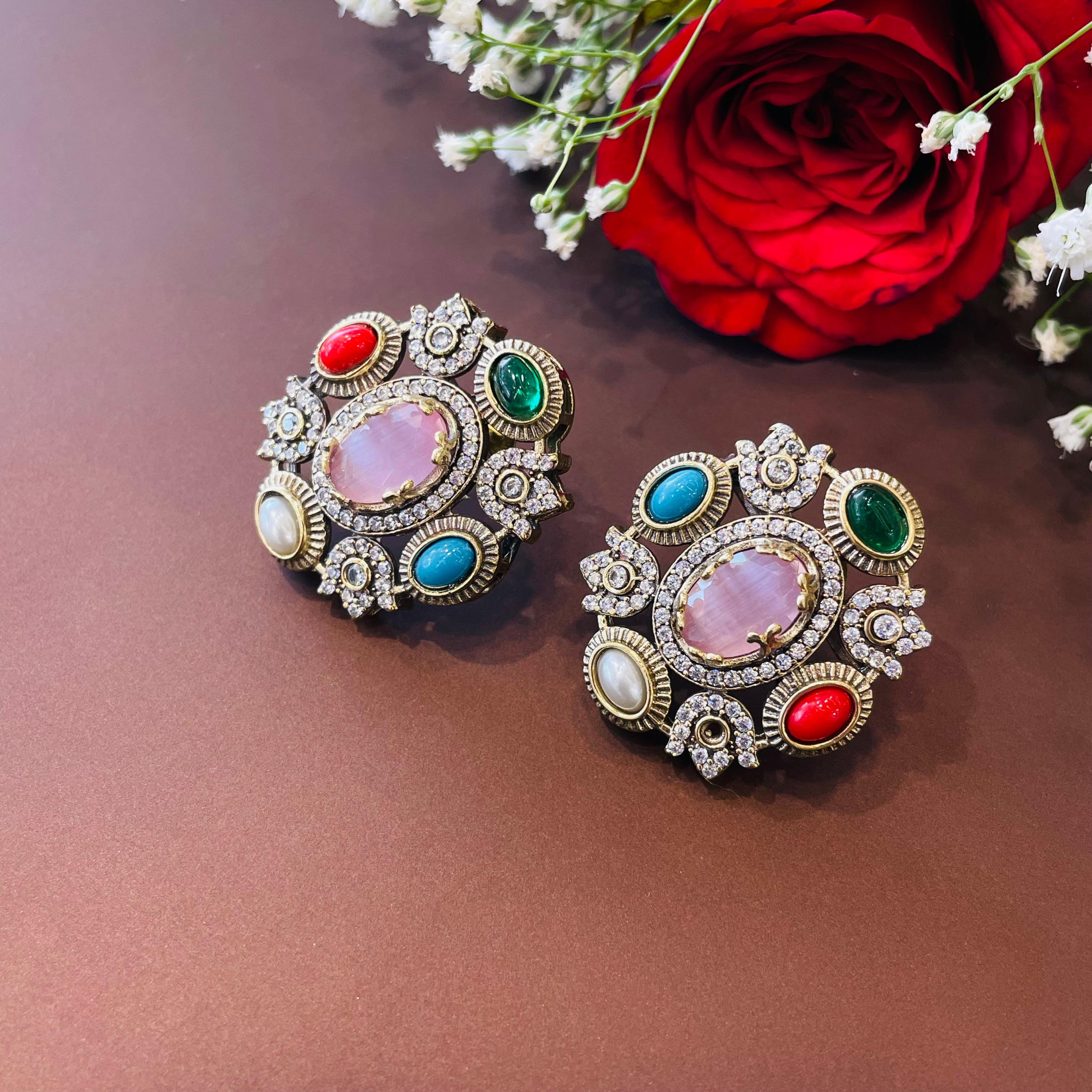 Nayaab Aliza Navratan Studs