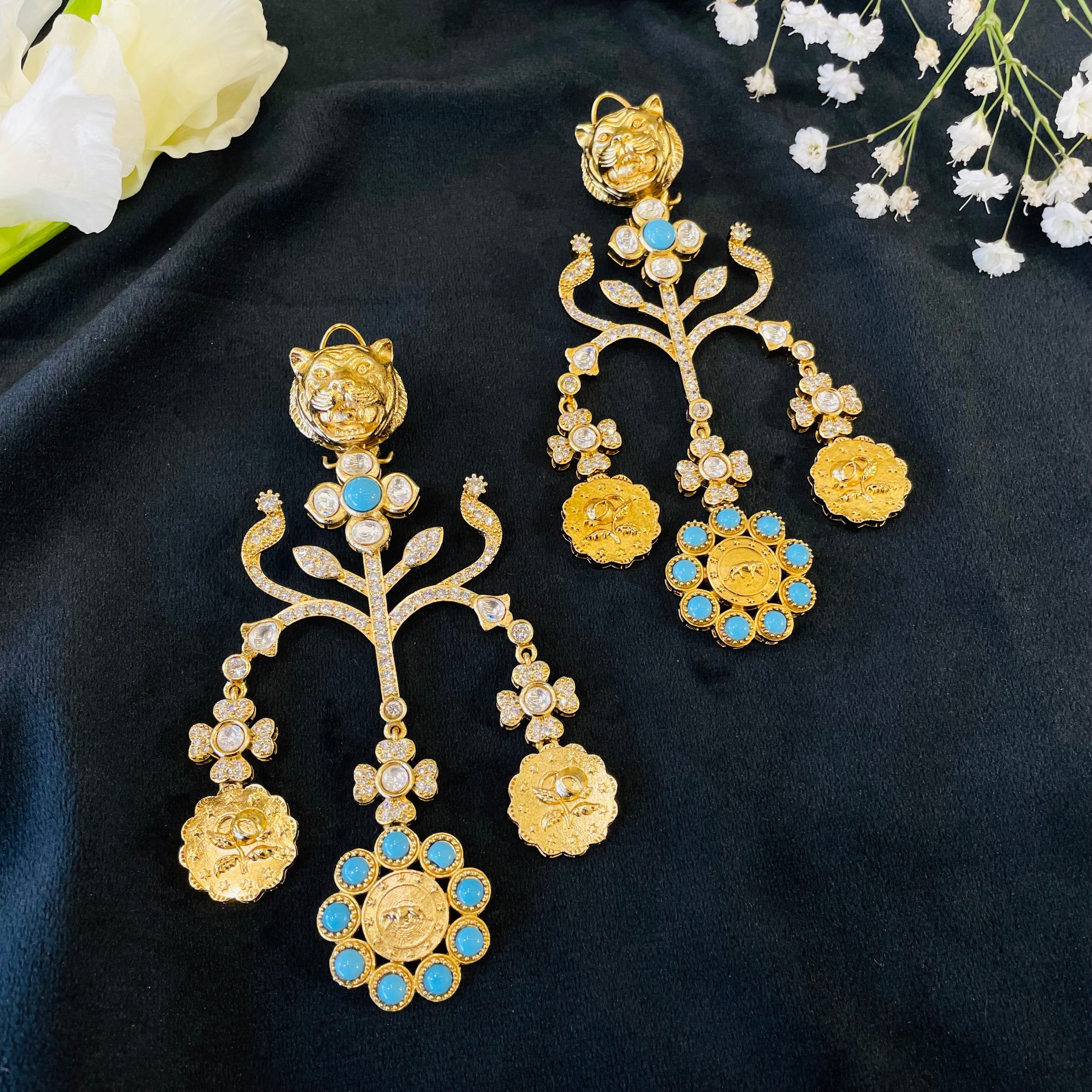 Nayaab fusion Lion Long Earrings