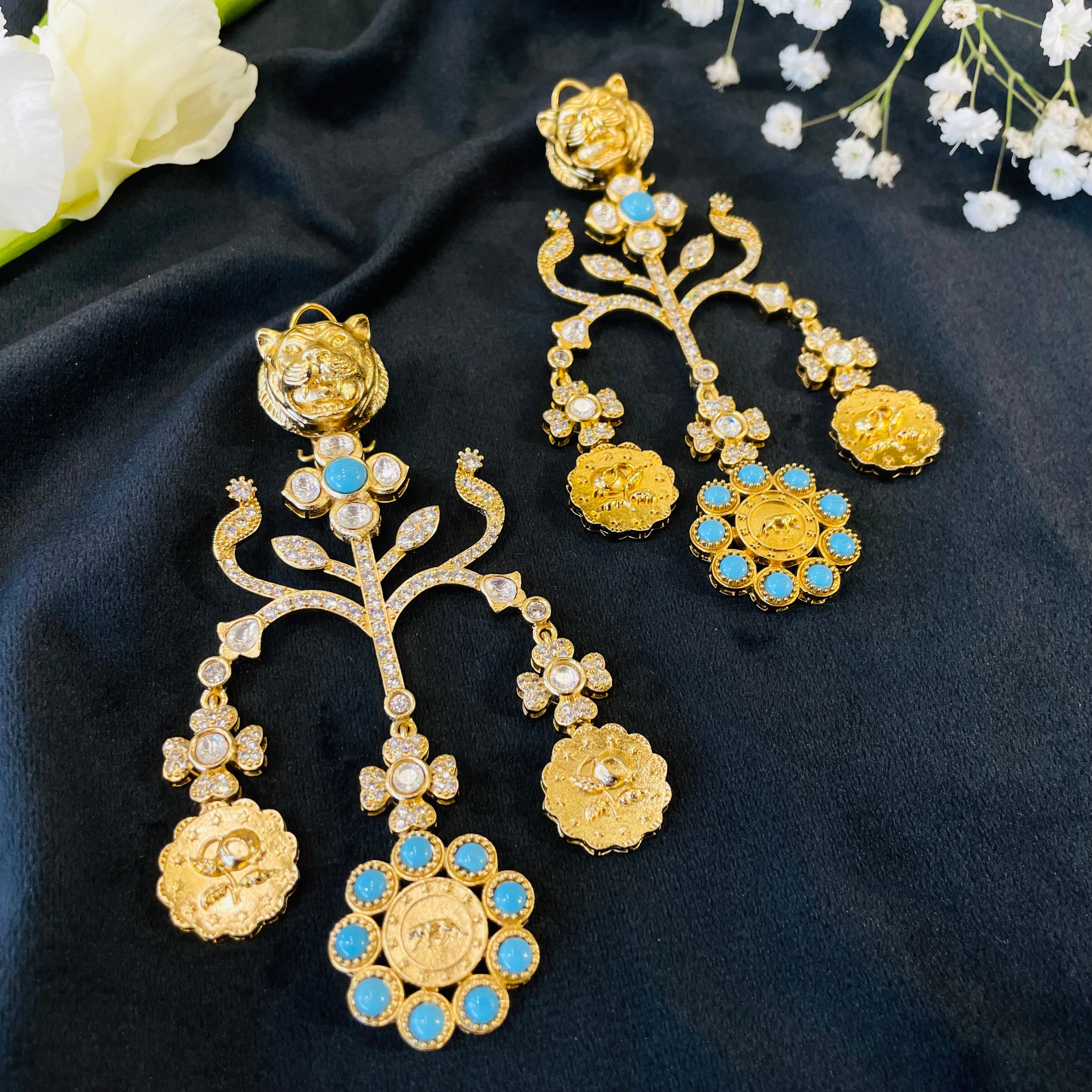 Nayaab fusion Lion Long Earrings