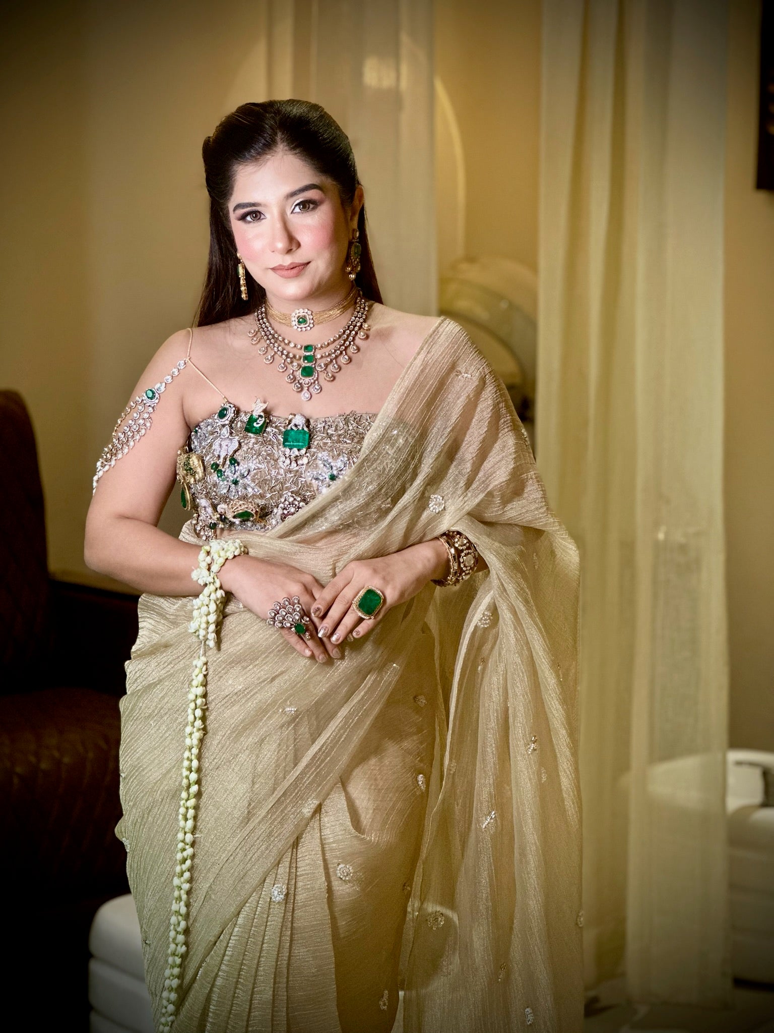 Golden Tissue Mirror Saree
