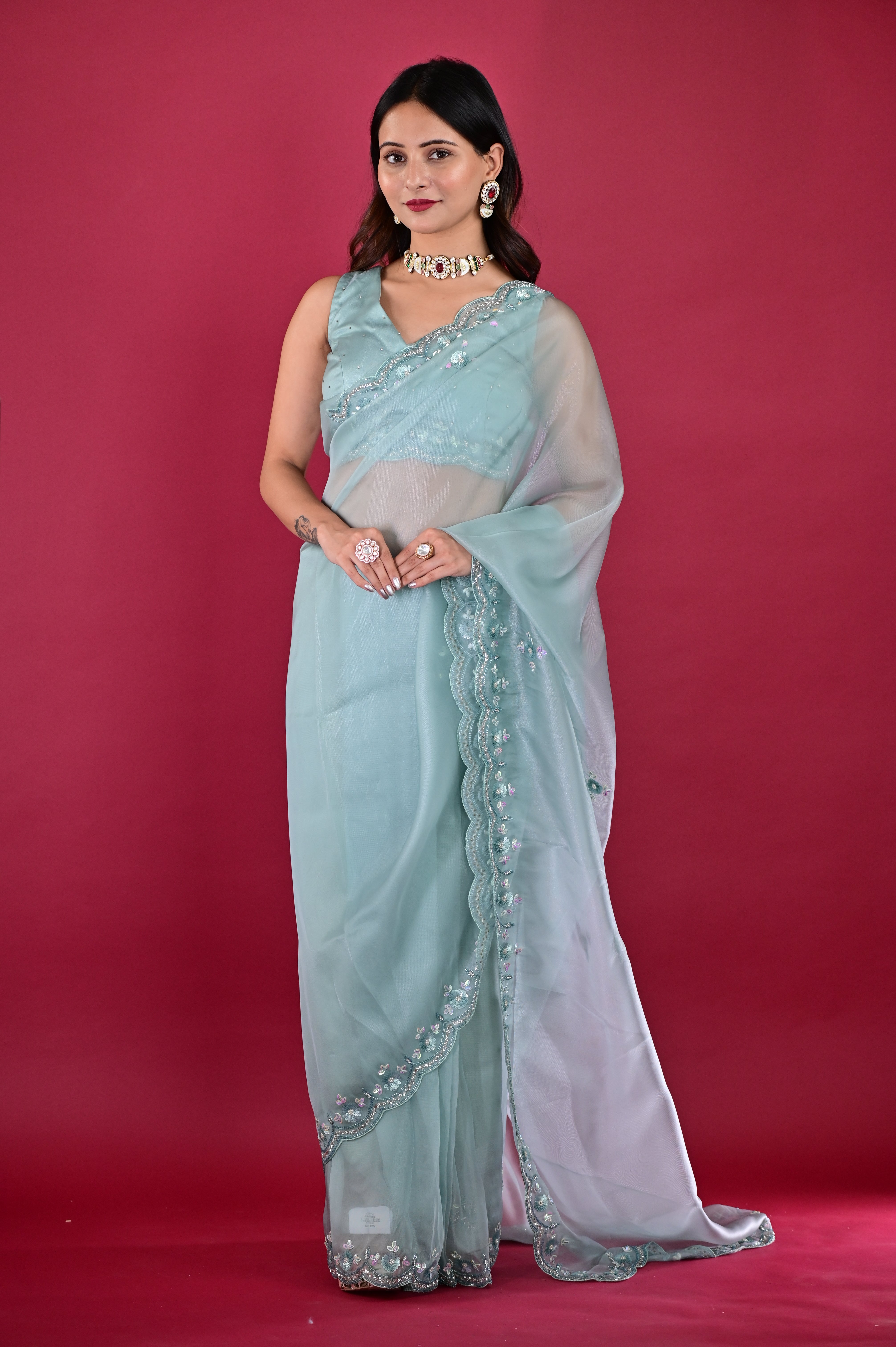 Mint Organza Saree