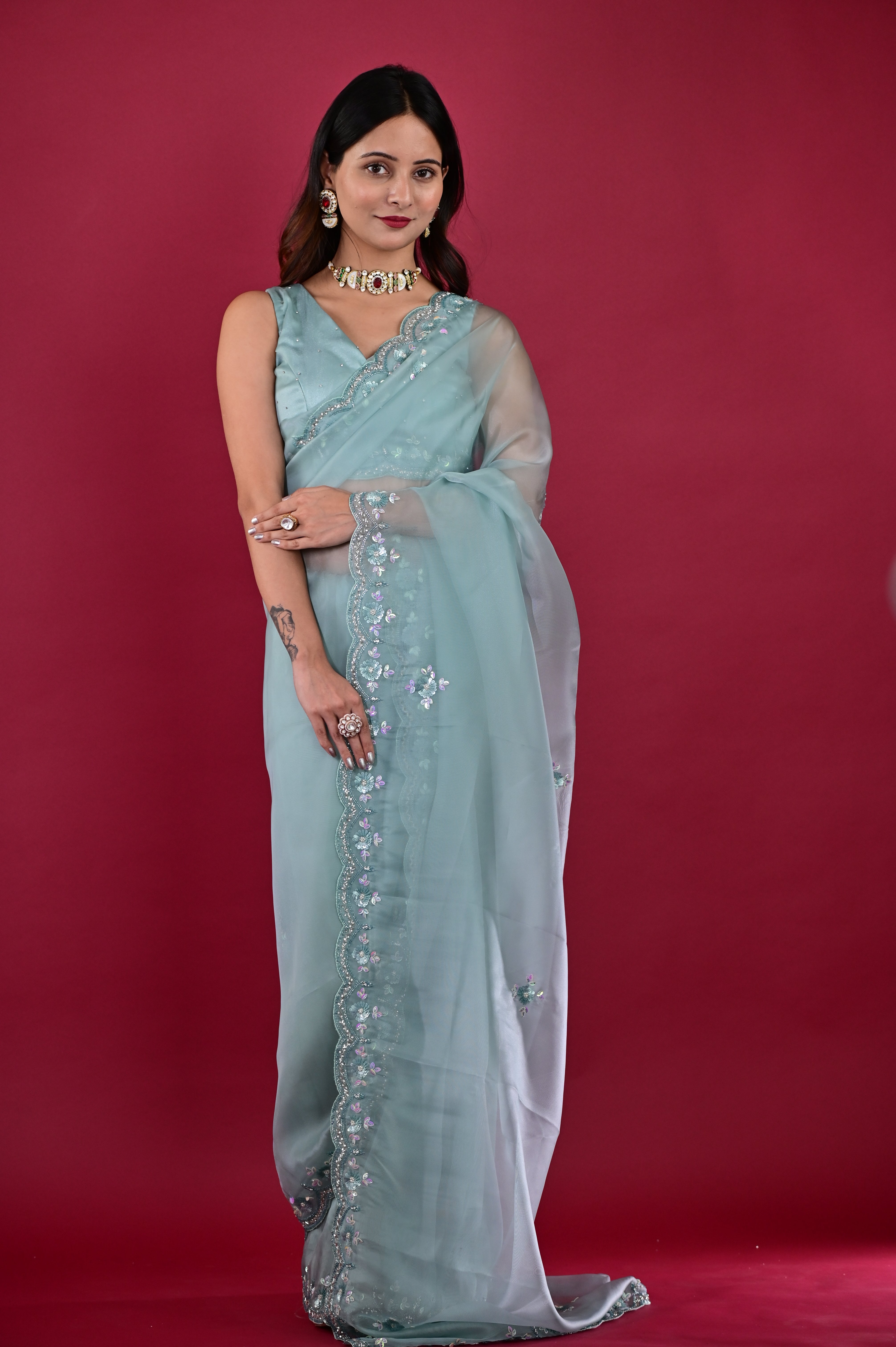 Mint Organza Saree