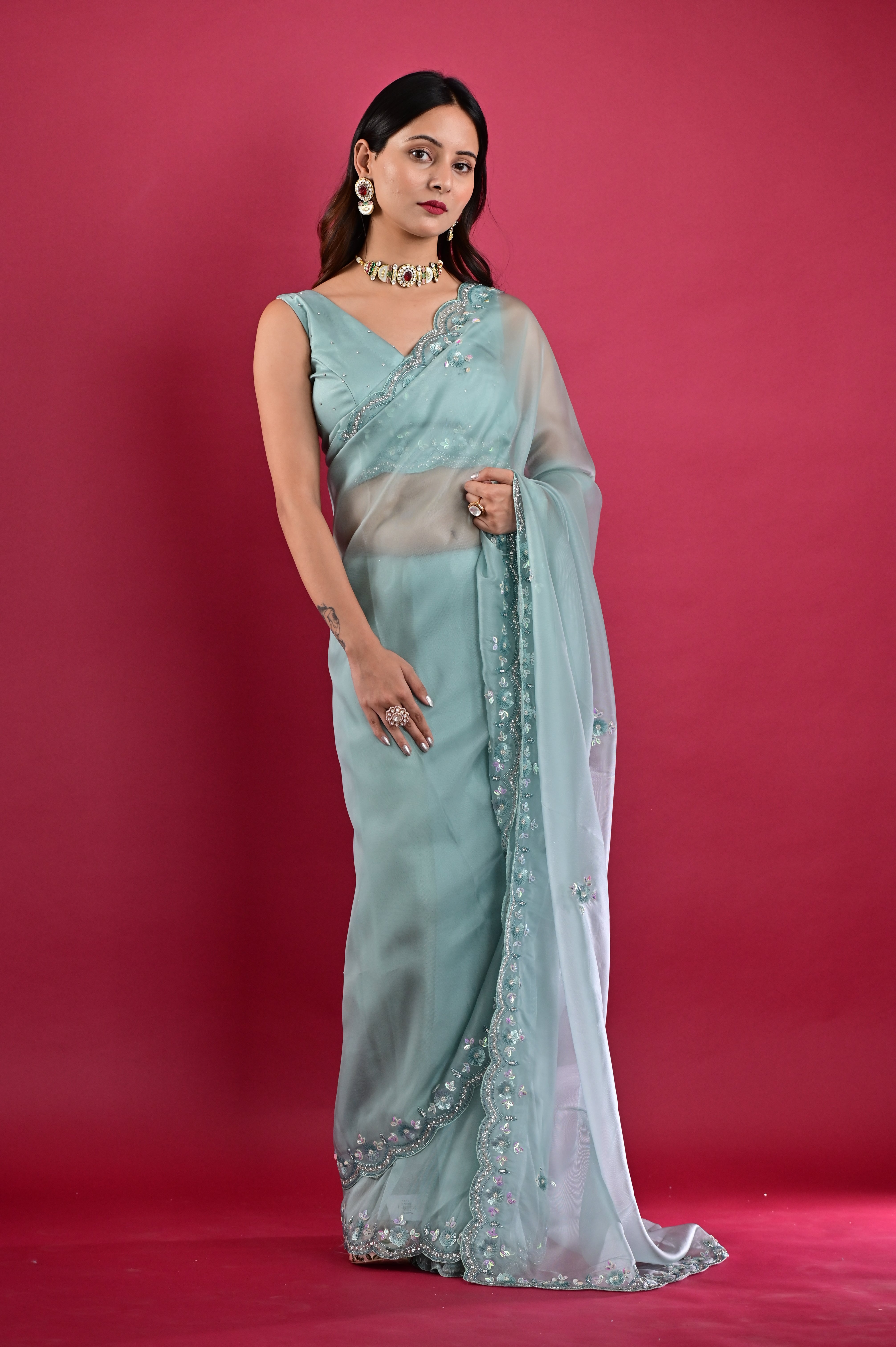 Mint Organza Saree