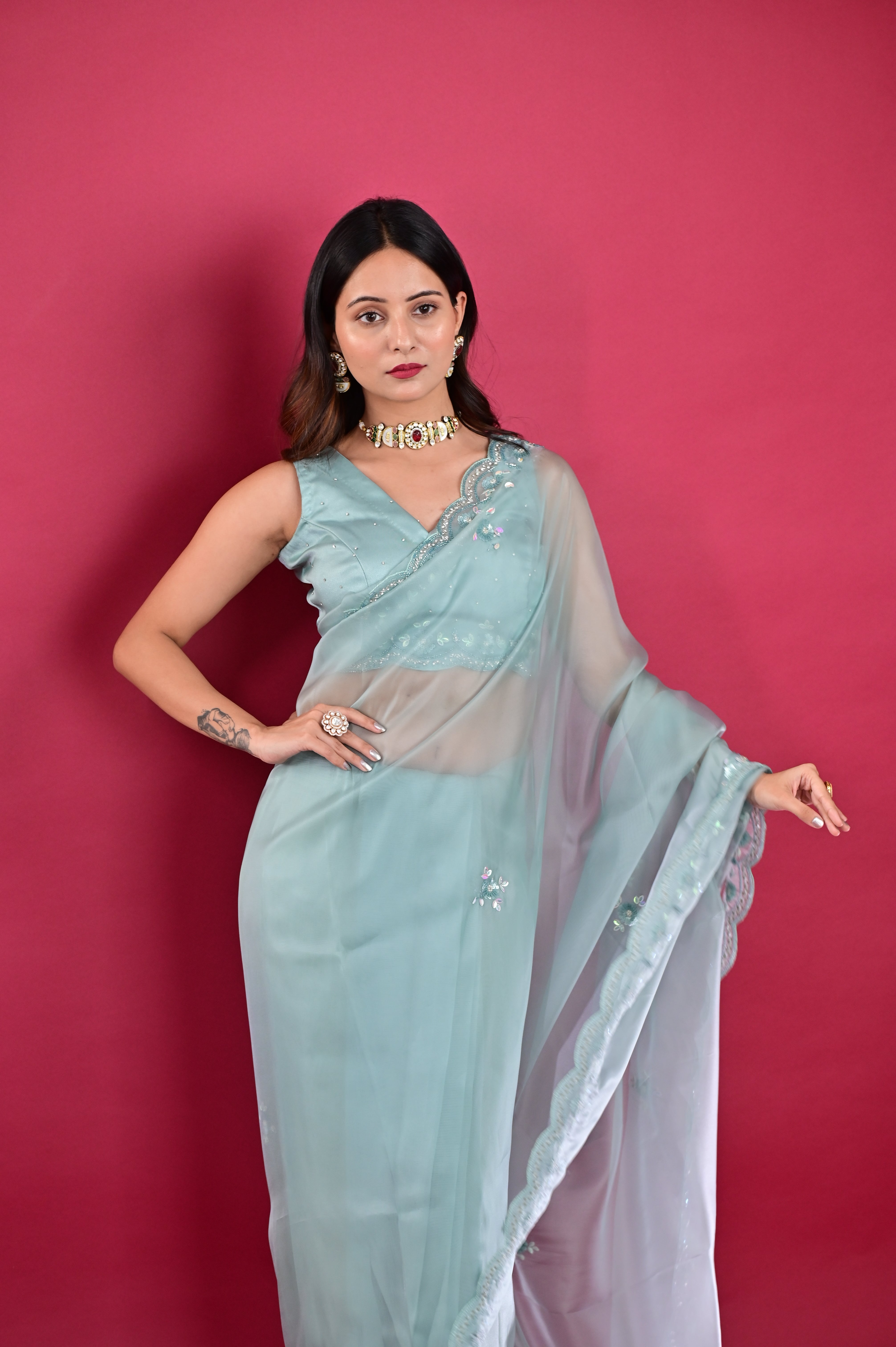 Mint Organza Saree