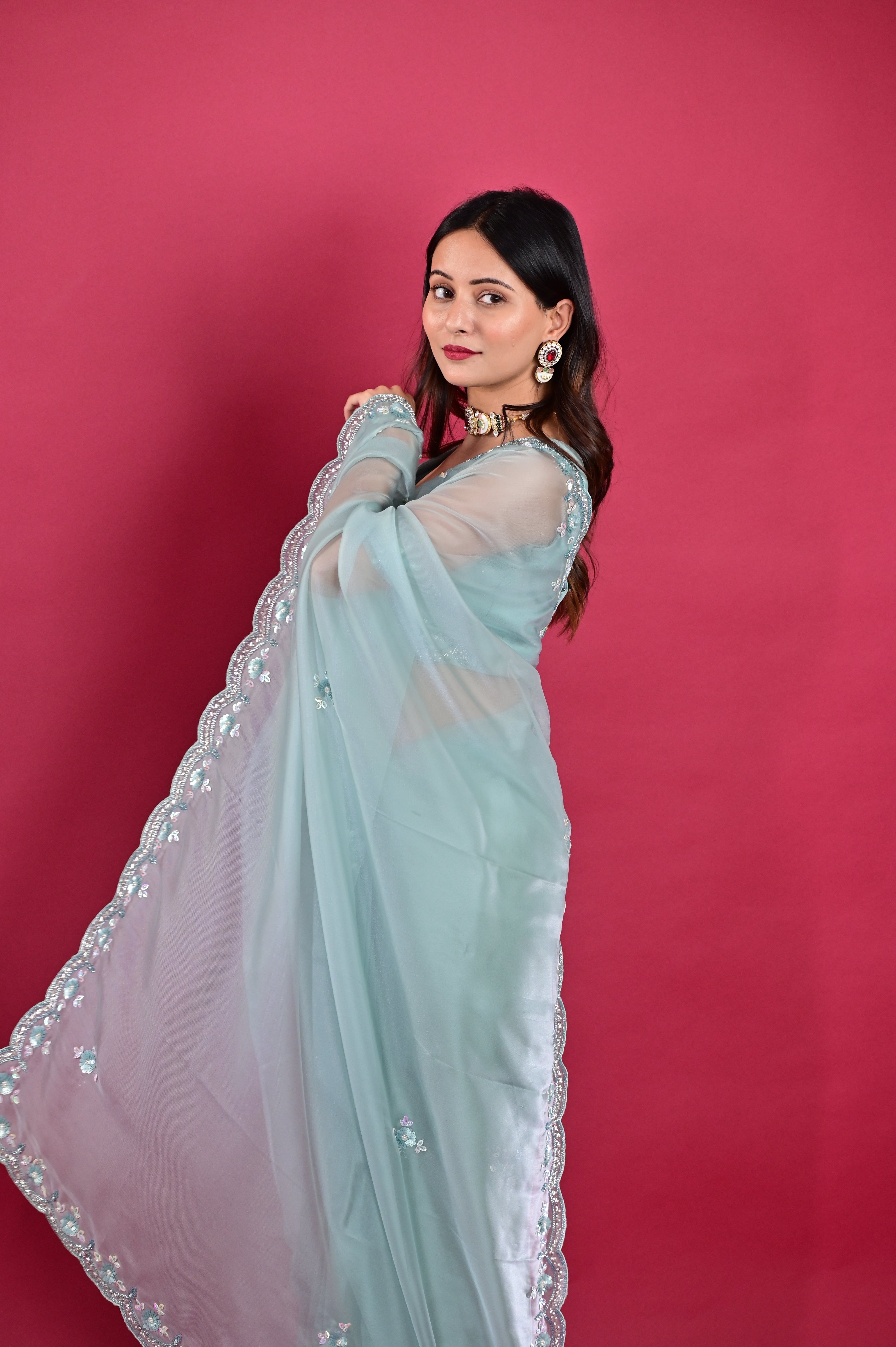 Mint Organza Saree