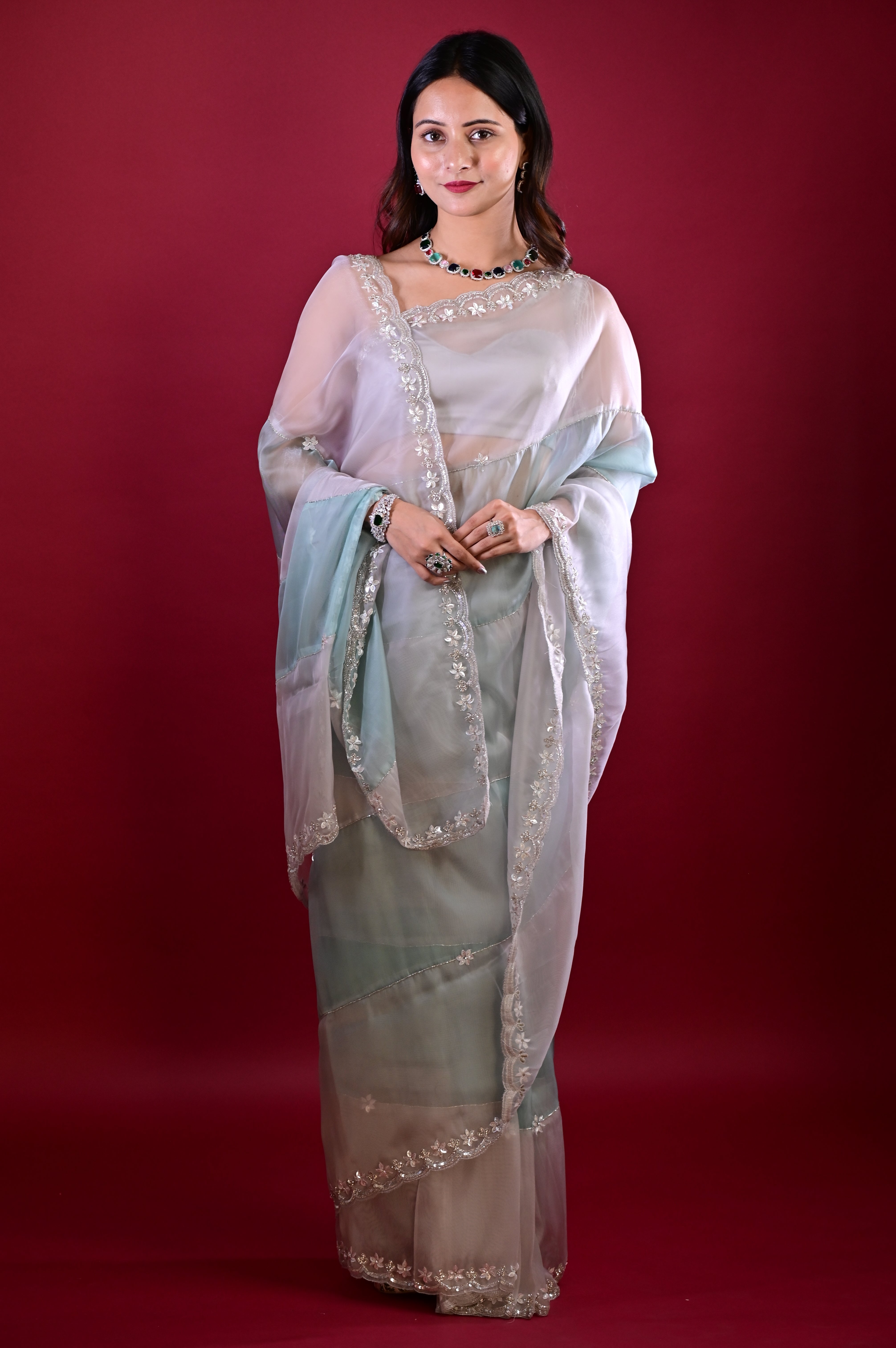 Sky Blue Semi Saree