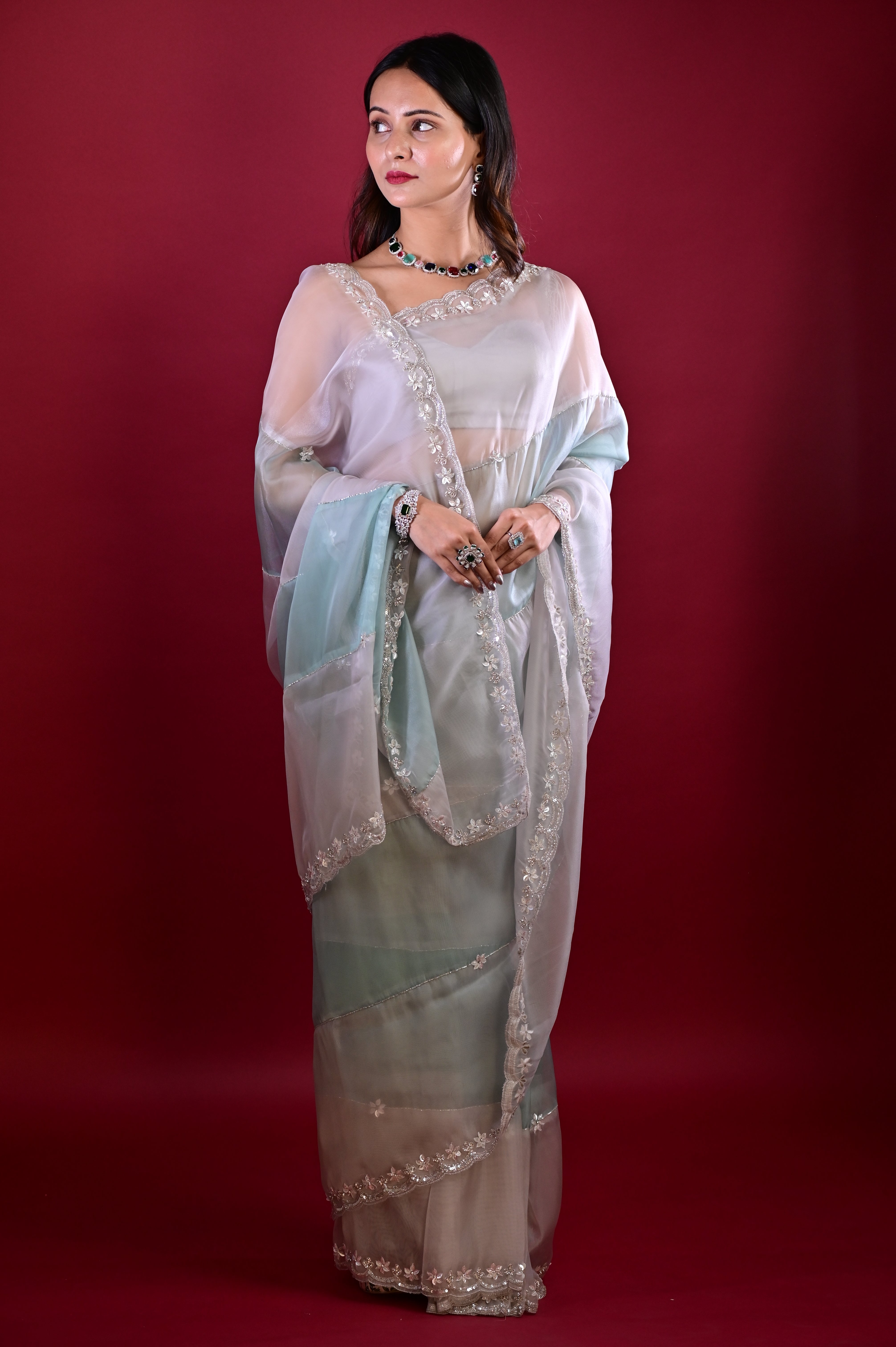 Sky Blue Semi Saree