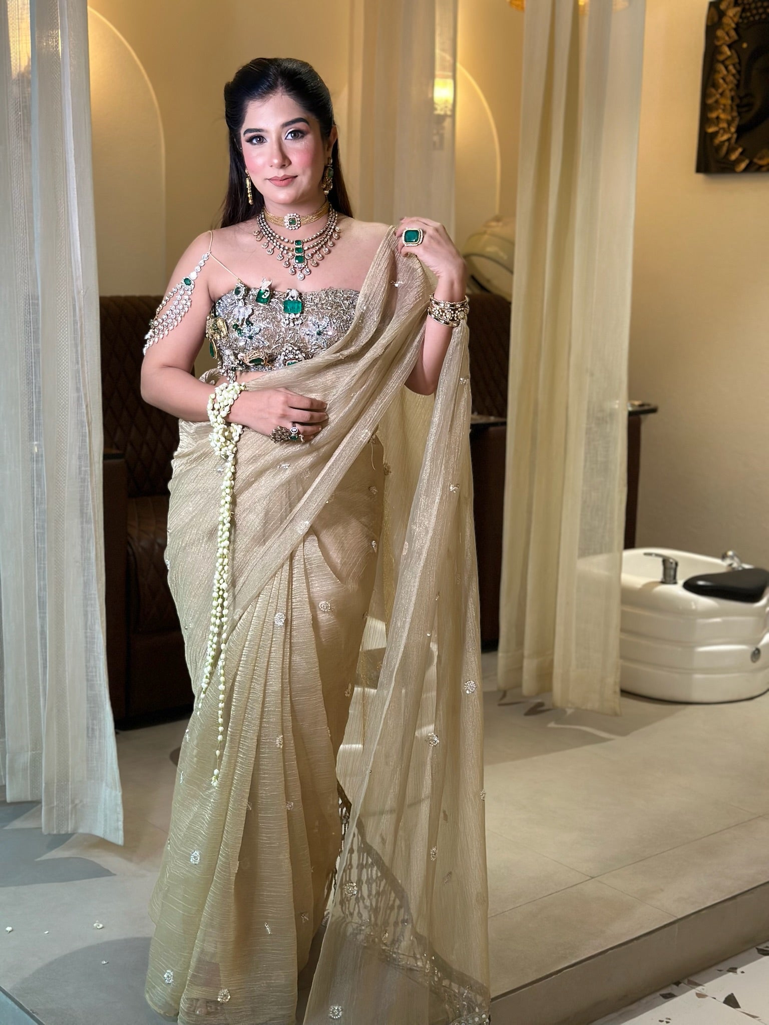 Golden Tissue Mirror Saree