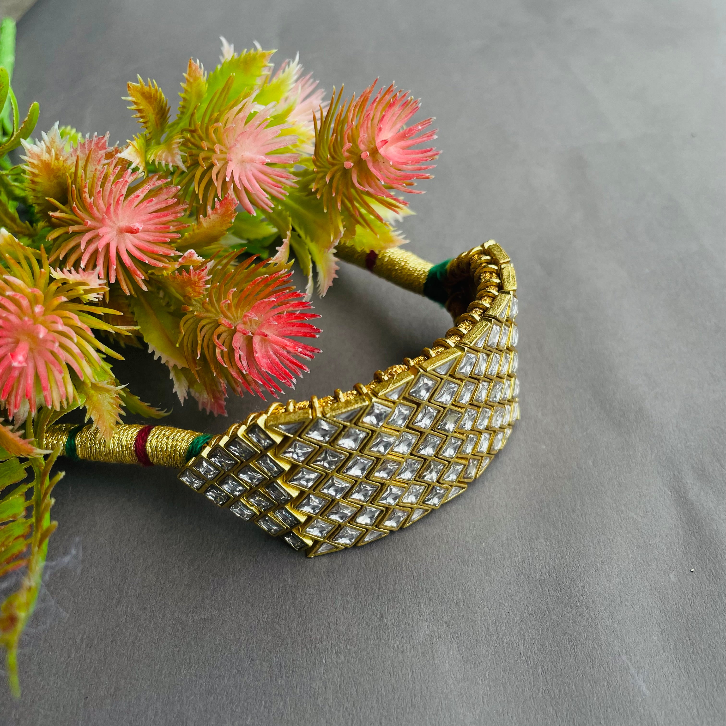 Nayaab Broad Geometric Polki Bracelet