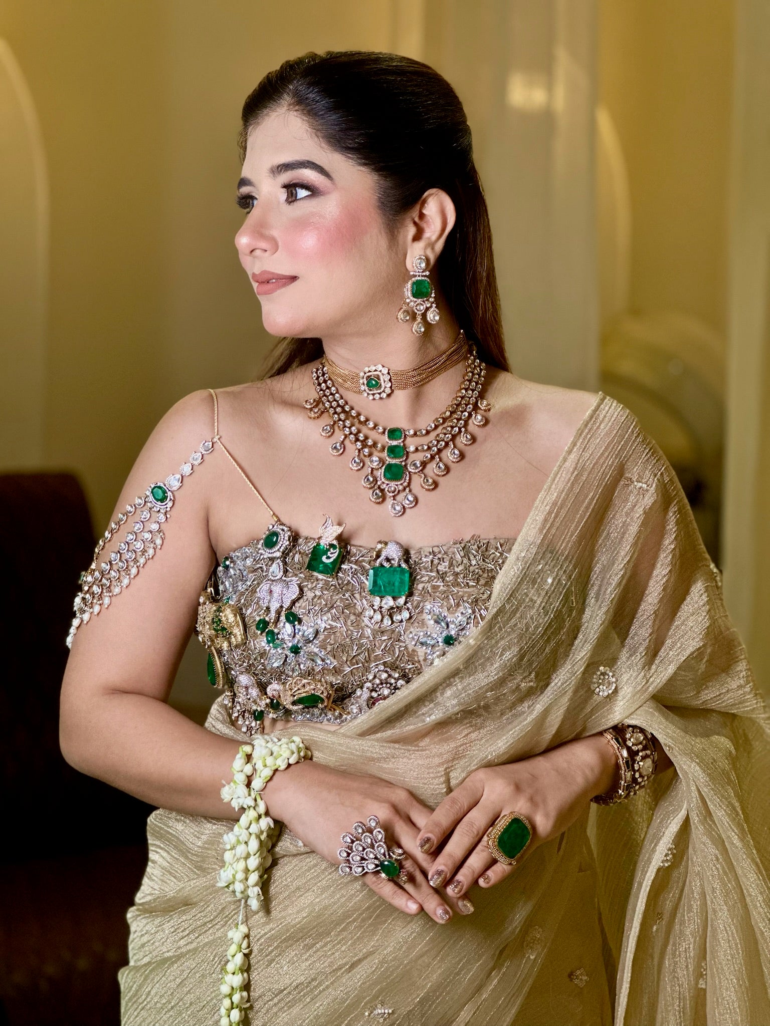 Golden Tissue Mirror Saree