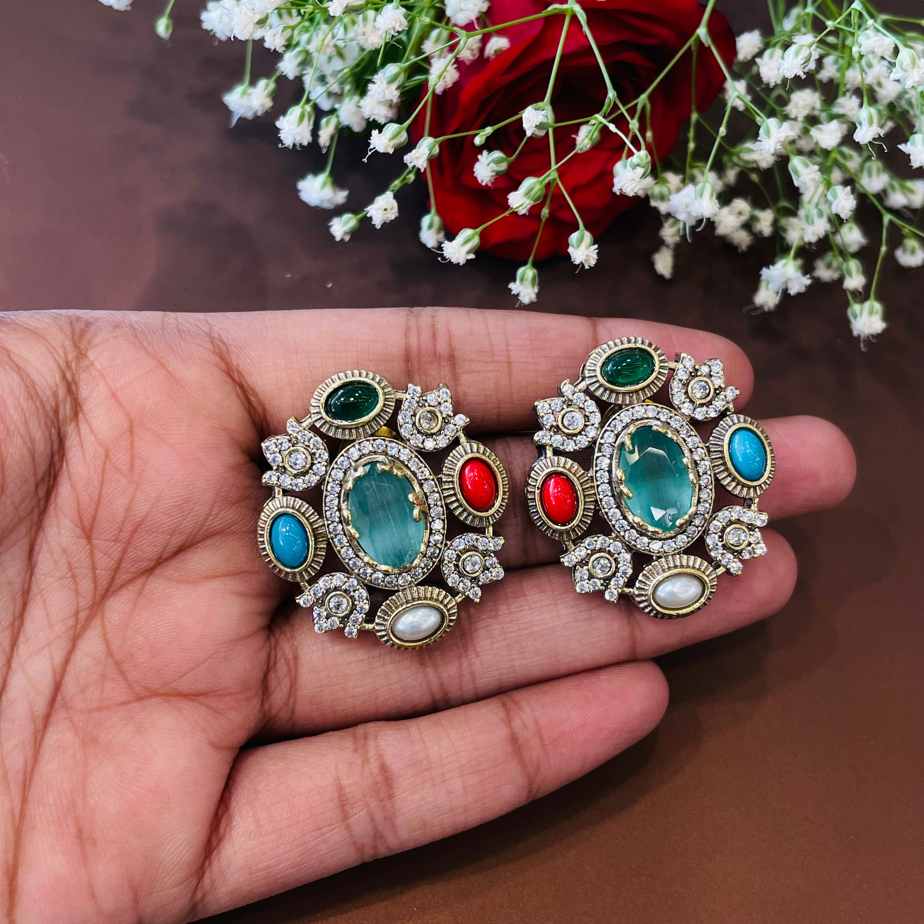 Nayaab Aliza Navratan Studs