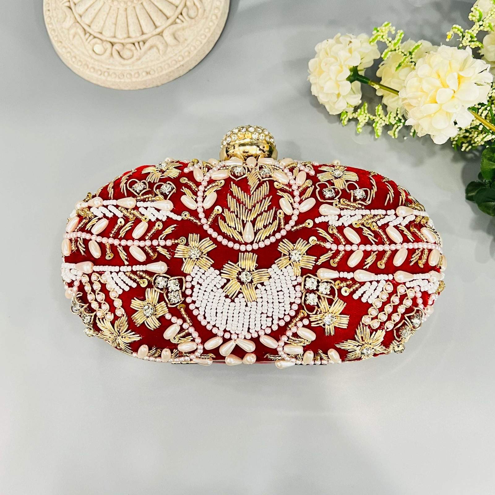 Vs Velvet embroidery Clutch Red