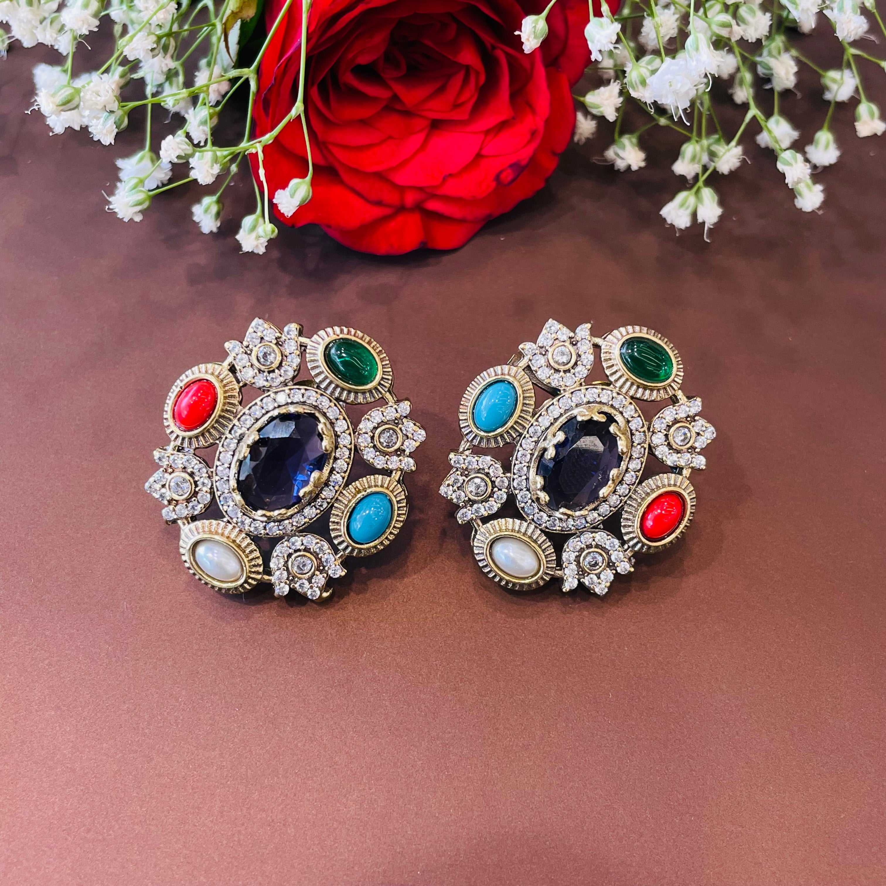 Nayaab Aliza Navratan Studs