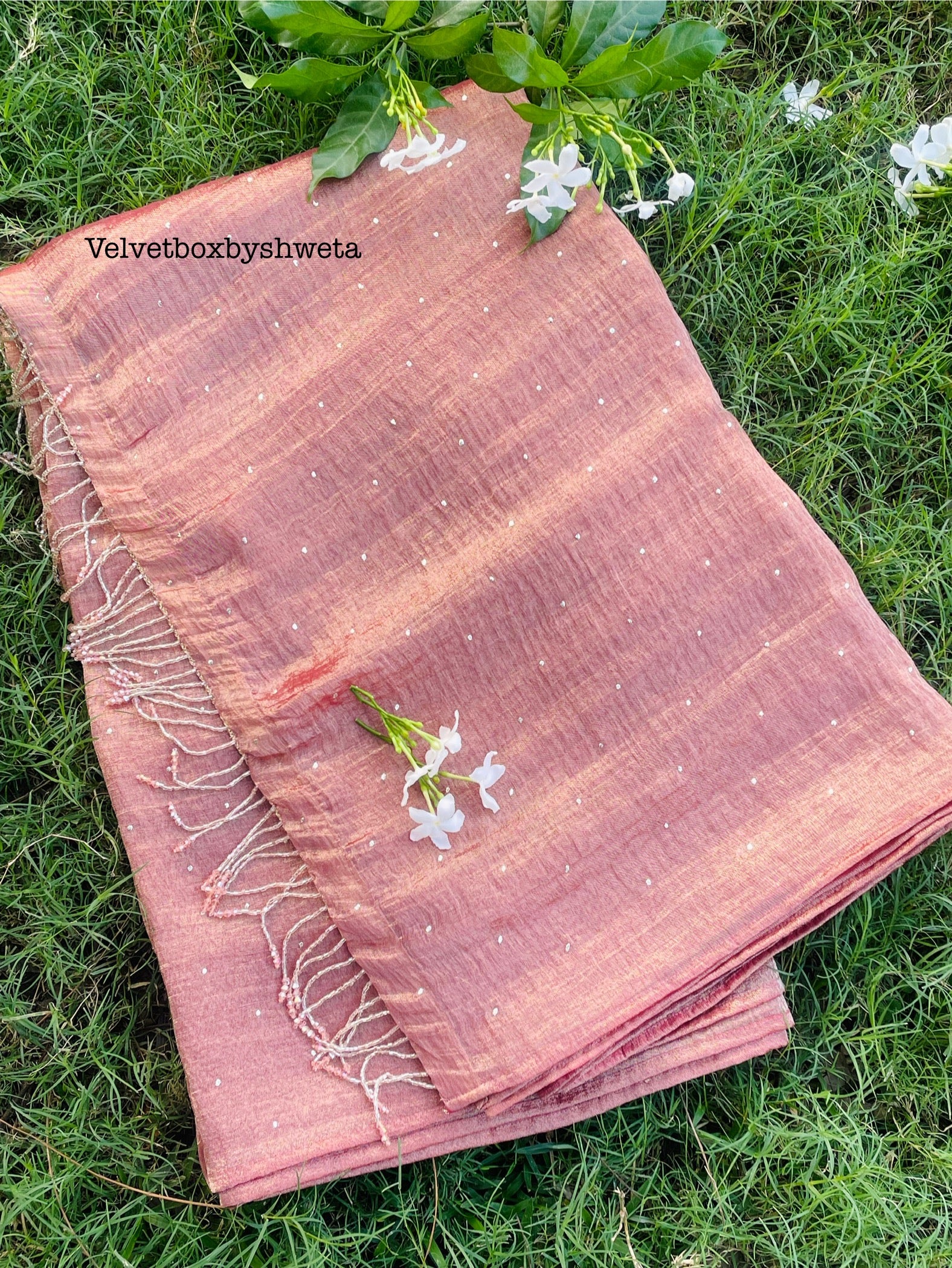 Rosy Pink Mukaish Tissue Saree